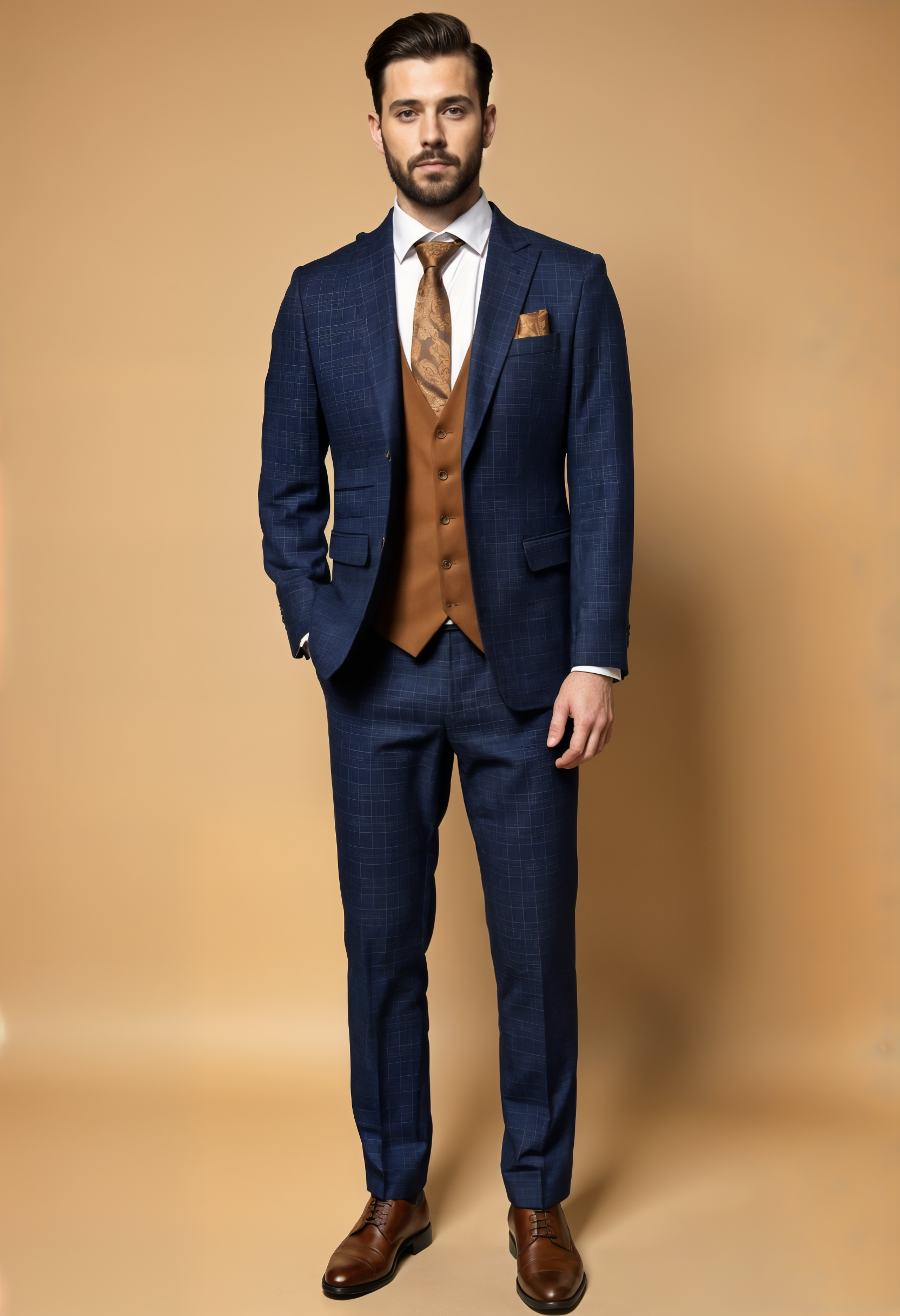 CASTLESON Phantom - Driedelig Herenpak Navy/Tan Mix & Match