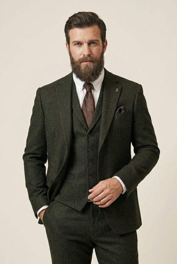Tweed pak met ruit of visgraat: patronen combineren