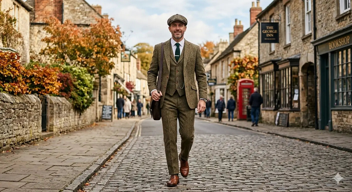 Waar bestaat een tweed pak uit?