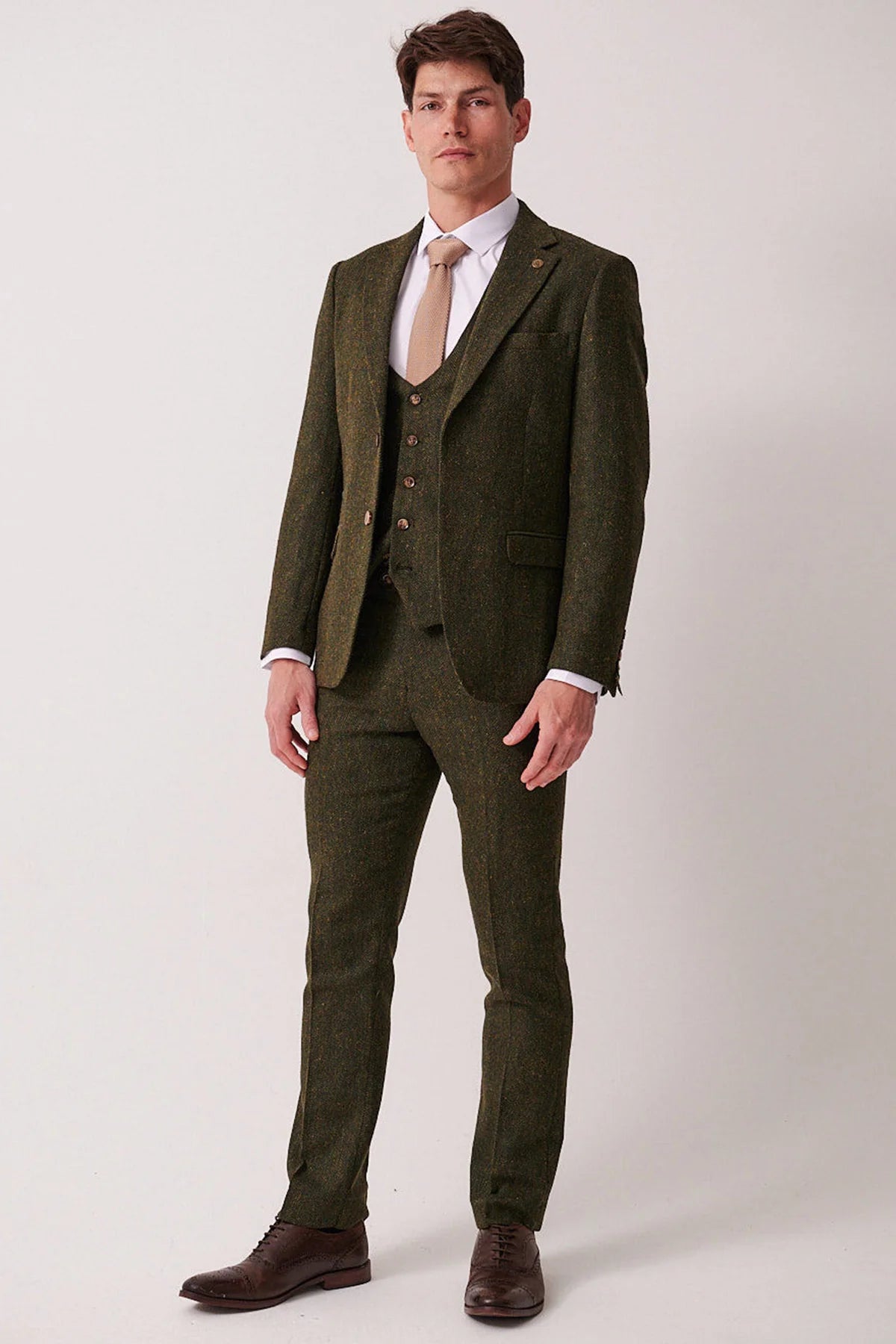 3-delig Heren kostuum Tweed Dean Olive - Marc Darcy