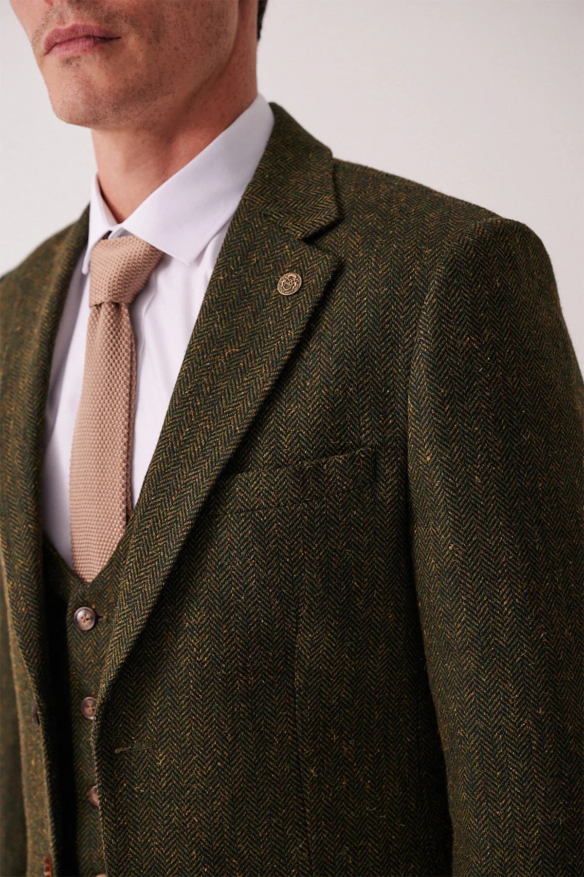 3-delig Heren kostuum Tweed Dean Olive - Marc Darcy