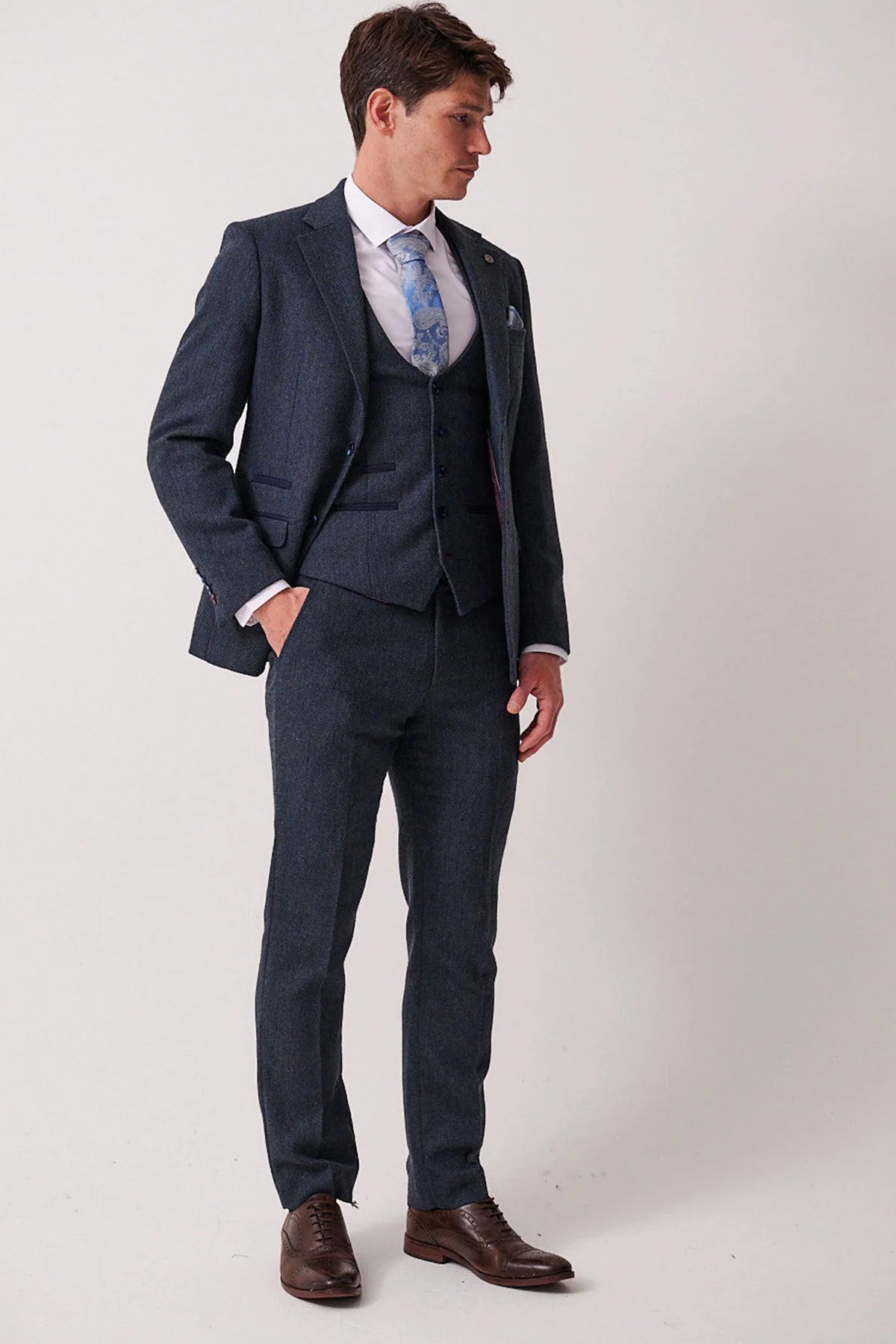 3-delig Heren kostuum Tweed Dean Blue - Marc Darcy