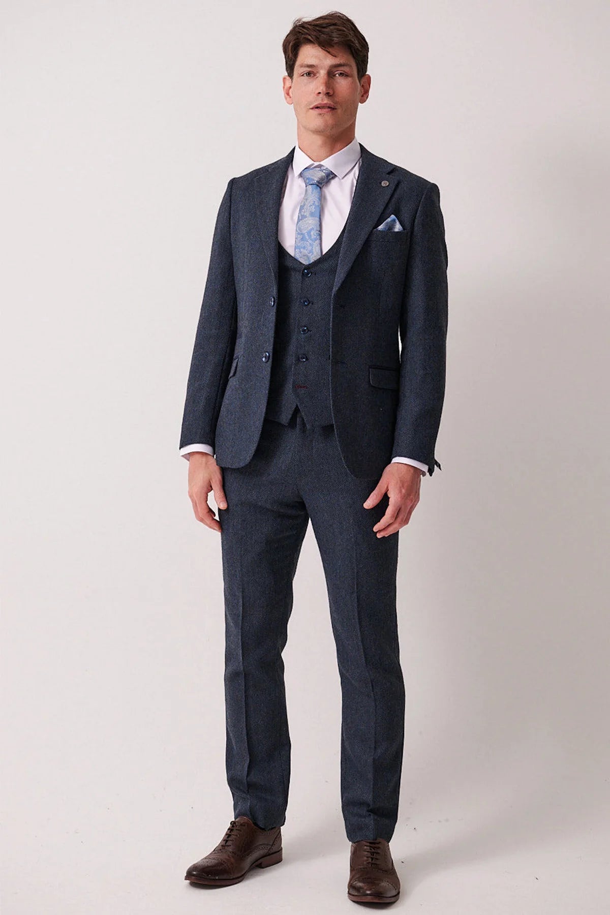 3-delig Heren kostuum Tweed Dean Blue - Marc Darcy