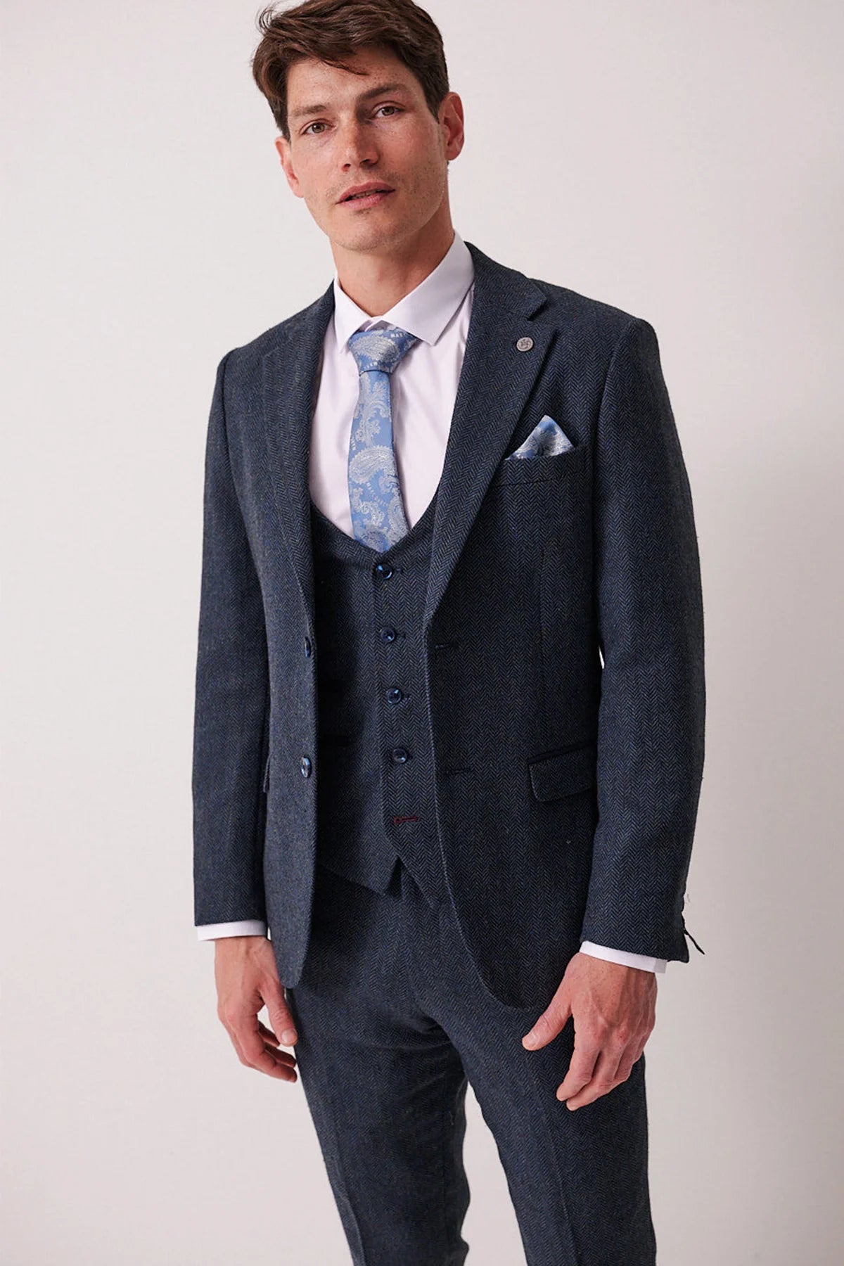 3-delig Heren kostuum Tweed Dean Blue - Marc Darcy