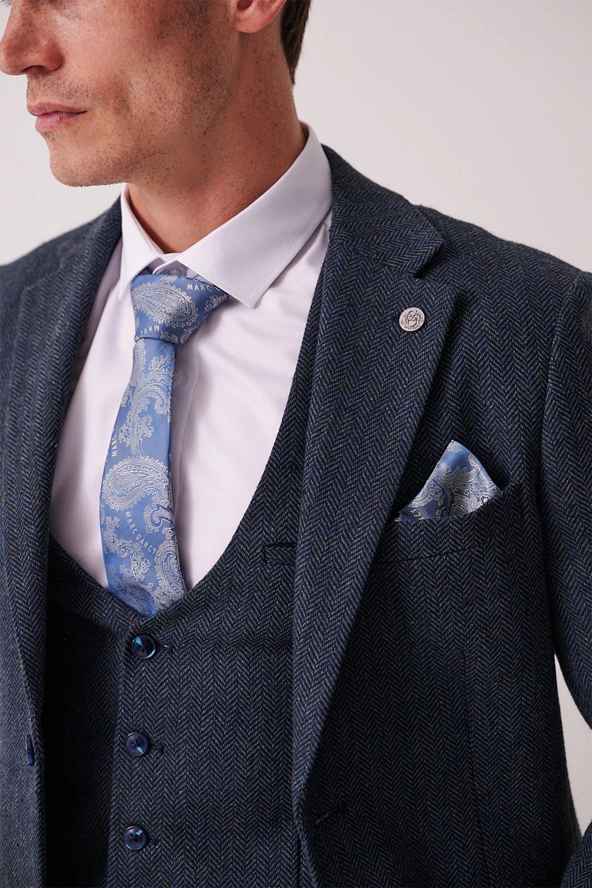 3-delig Heren kostuum Tweed Dean Blue - Marc Darcy