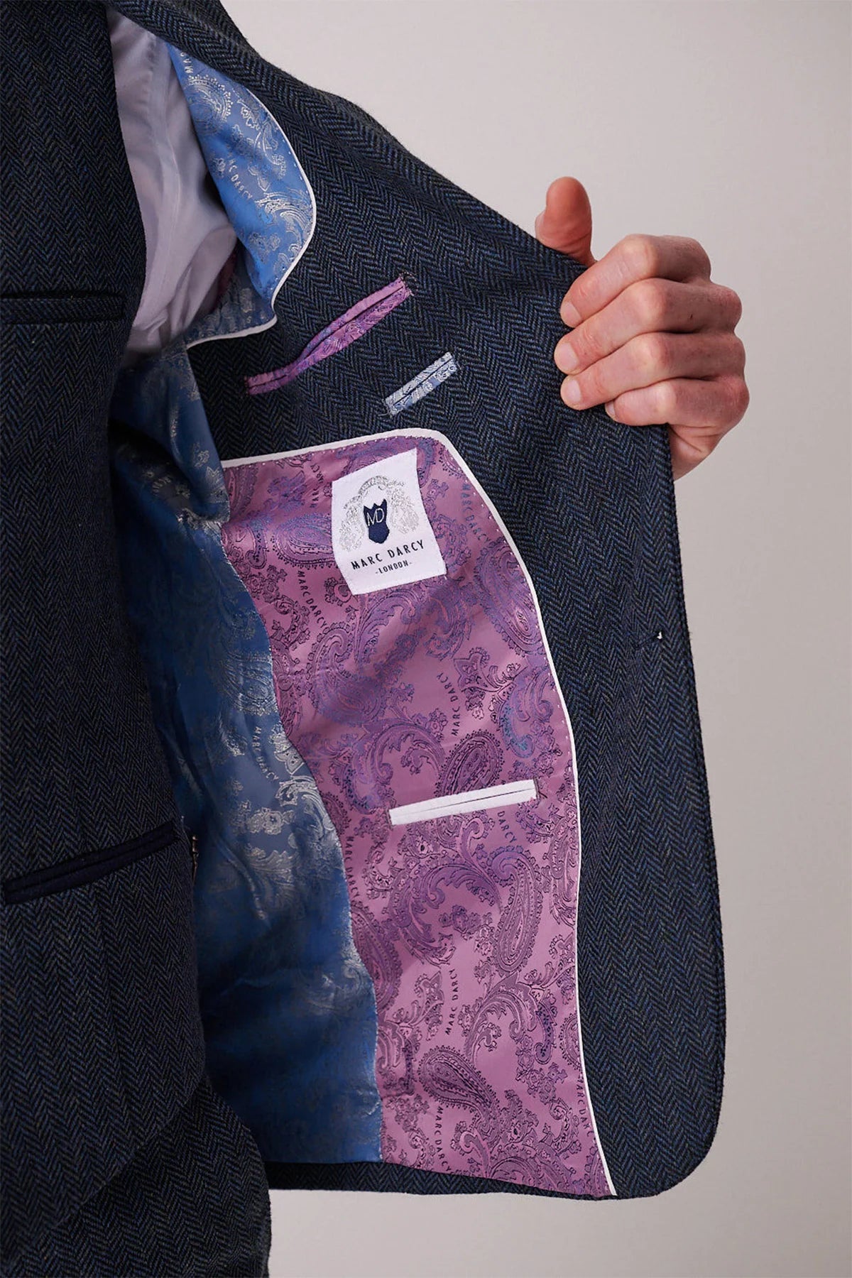 3-delig Heren kostuum Tweed Dean Blue - Marc Darcy