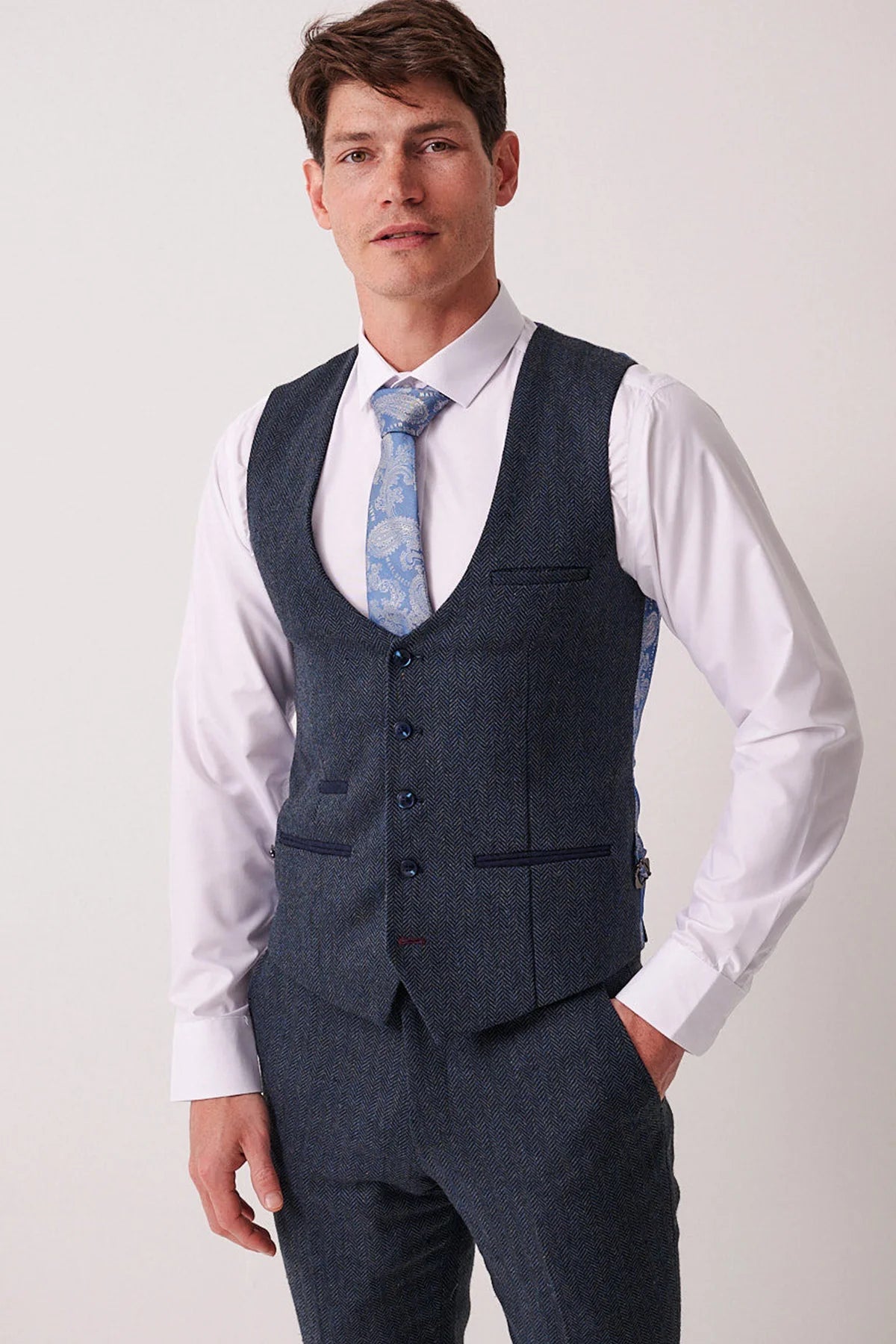 3-delig Heren kostuum Tweed Dean Blue - Marc Darcy