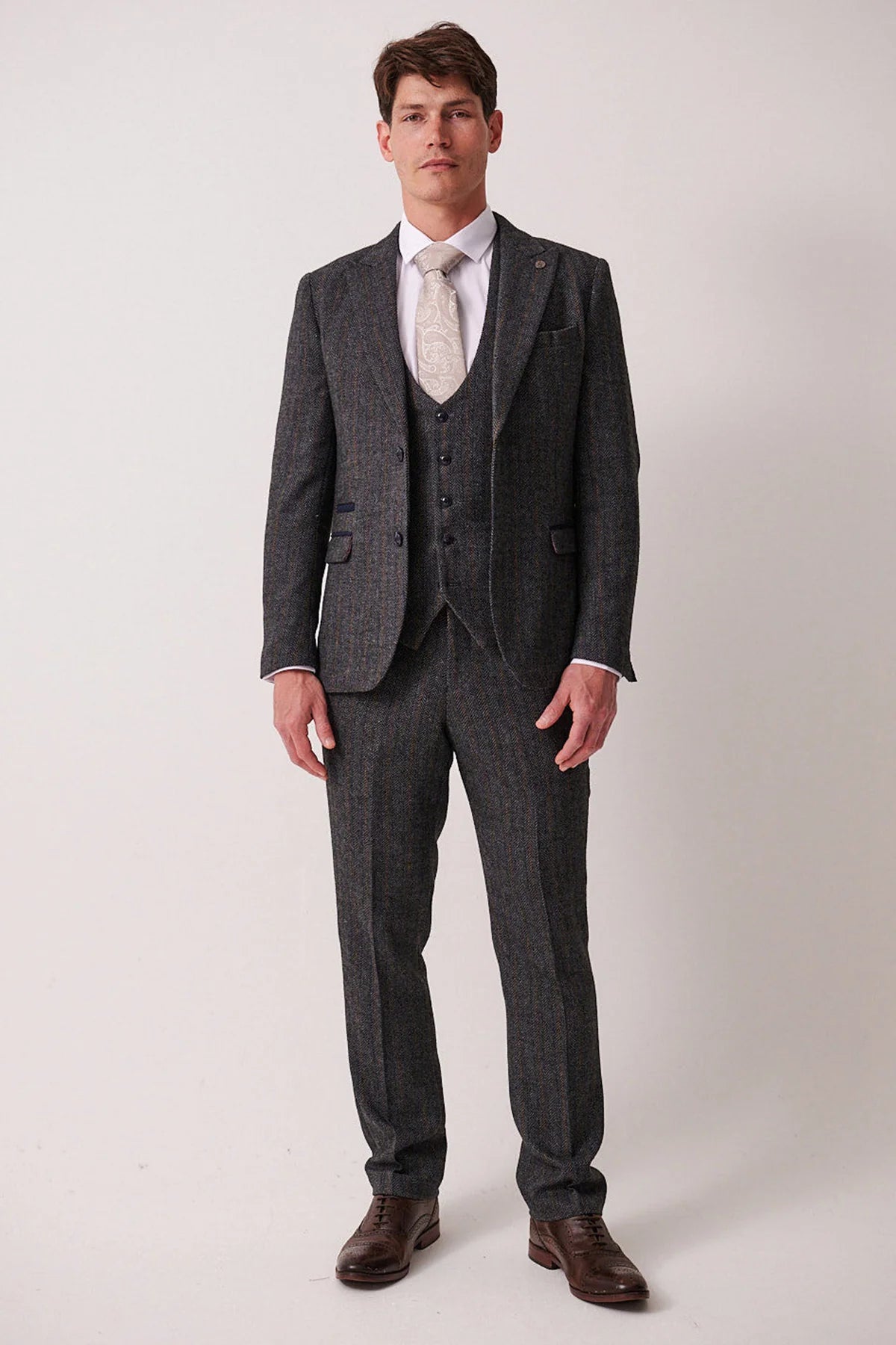 3-delig Heren kostuum Tweed Dominic Blue Grey - Marc Darcy