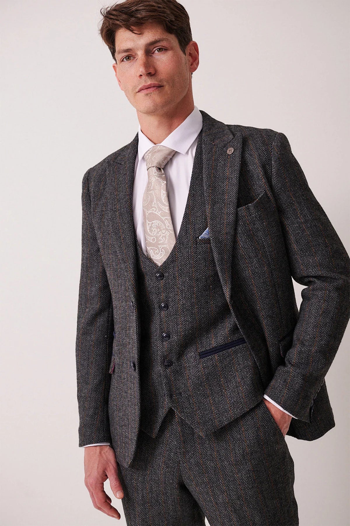 3-delig Heren kostuum Tweed Dominic Blue Grey - Marc Darcy