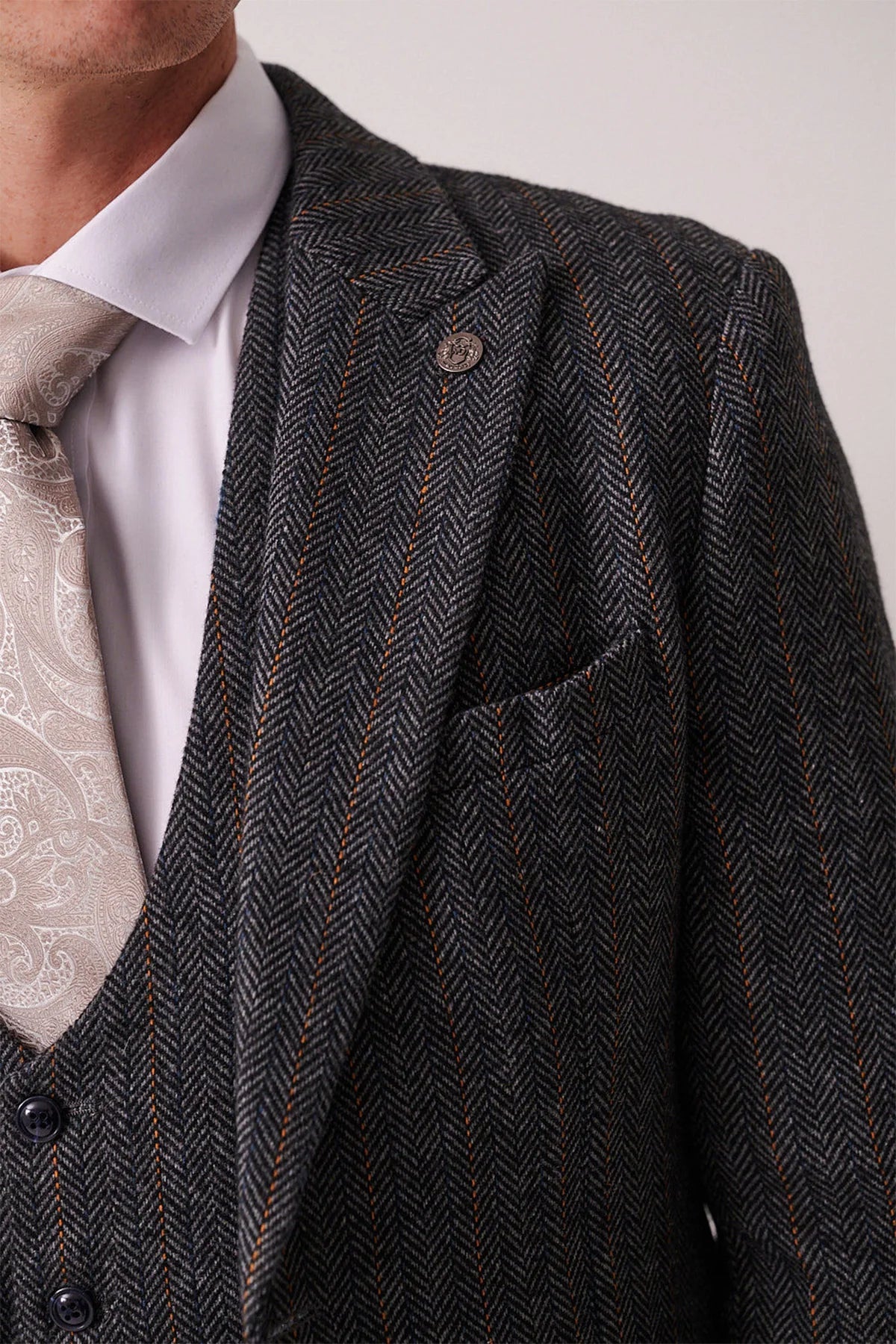 3-delig Heren kostuum Tweed Dominic Blue Grey - Marc Darcy