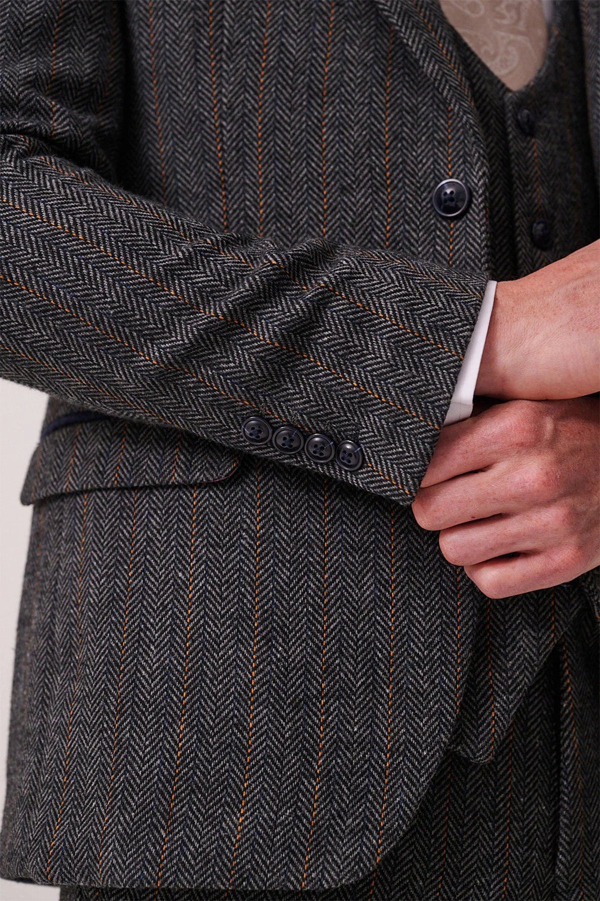 3-delig Heren kostuum Tweed Dominic Blue Grey - Marc Darcy