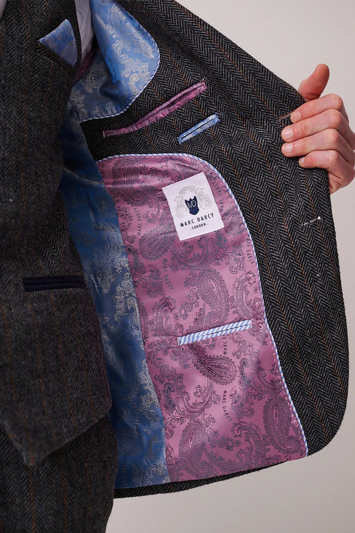 3-delig Heren kostuum Tweed Dominic Blue Grey - Marc Darcy