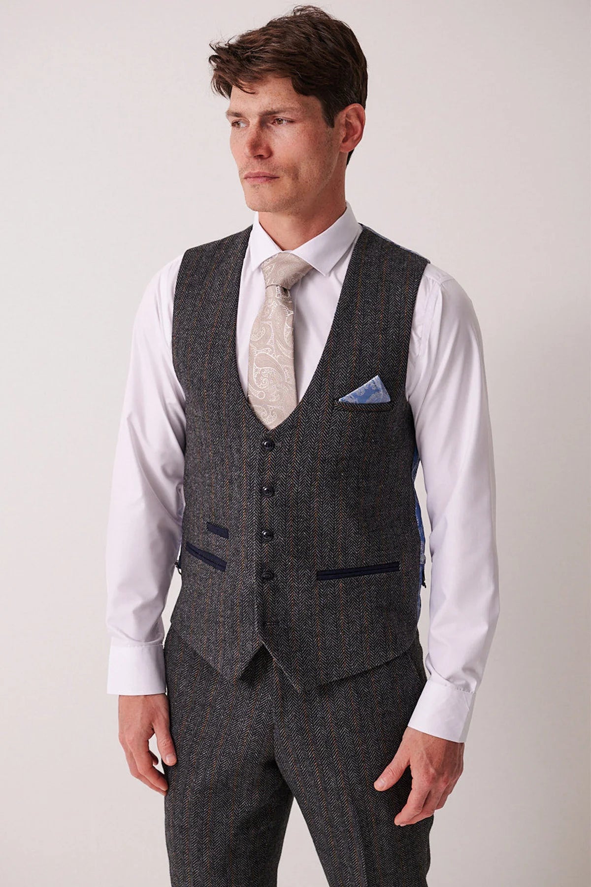 3-delig Heren kostuum Tweed Dominic Blue Grey - Marc Darcy