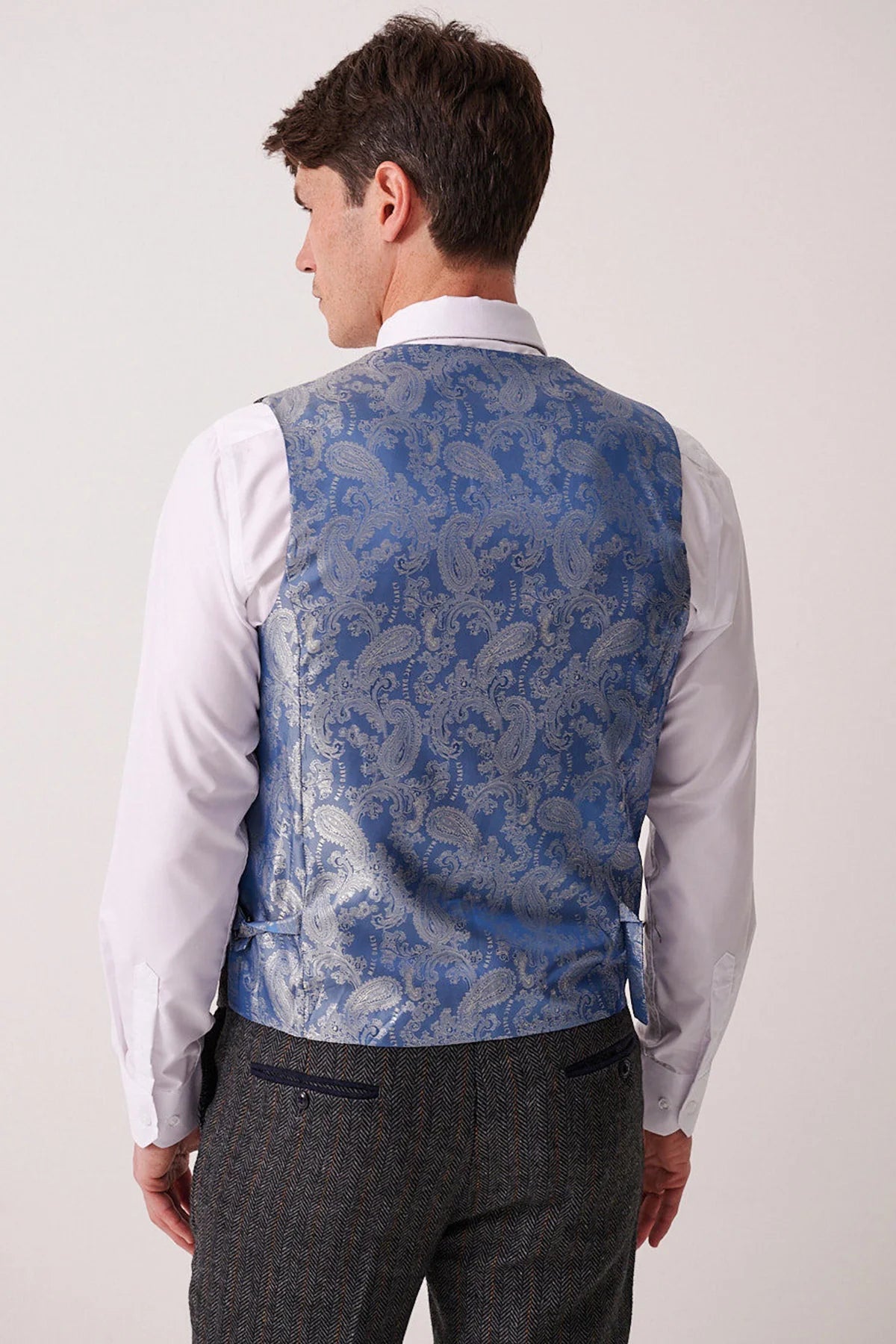 3-delig Heren kostuum Tweed Dominic Blue Grey - Marc Darcy