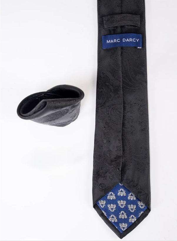 Marc Darcy Gentlemens set black paisley stropdas met pochet