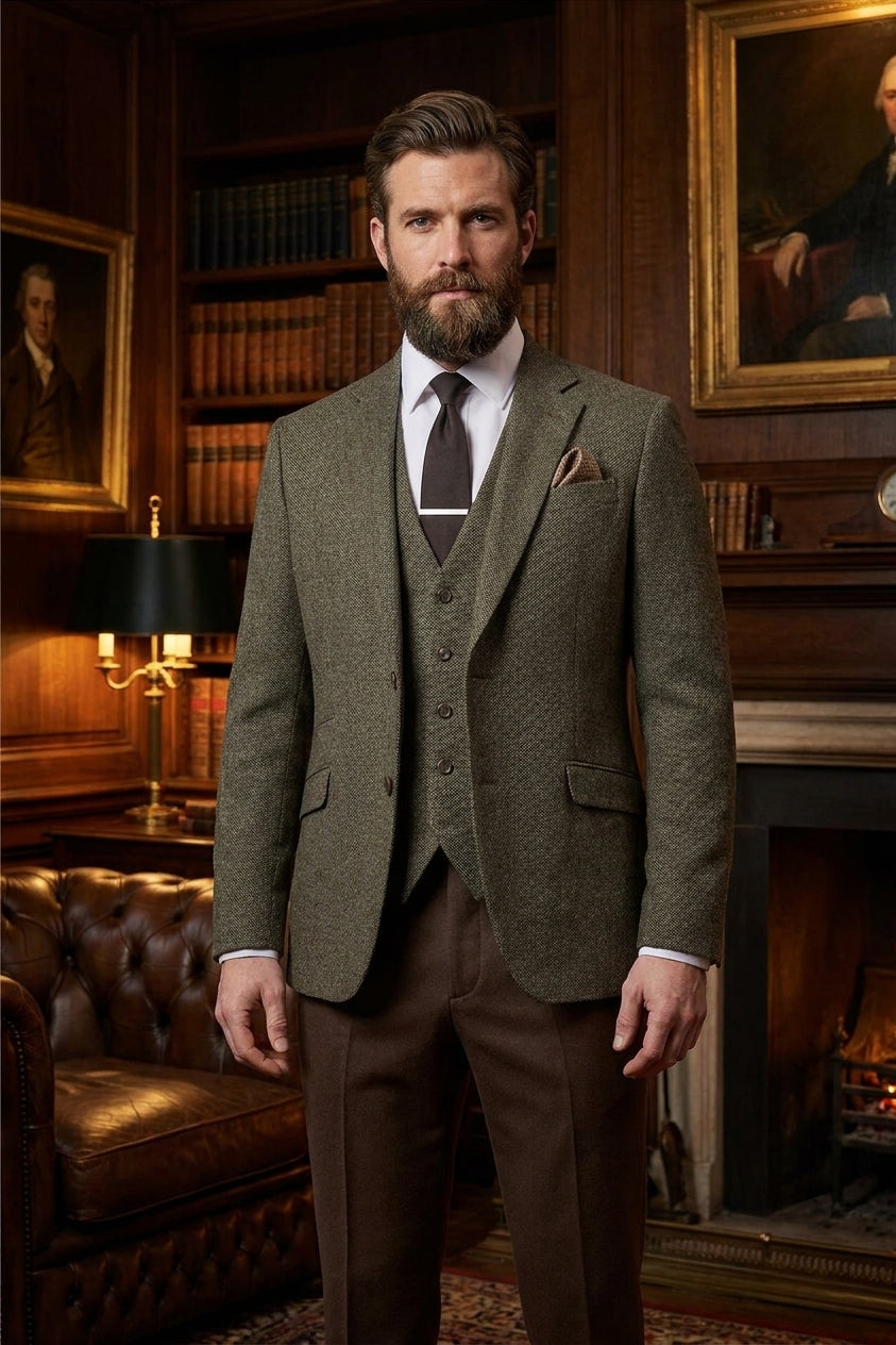 Cavani Thomas colbert heren – saliegroen tweed 2