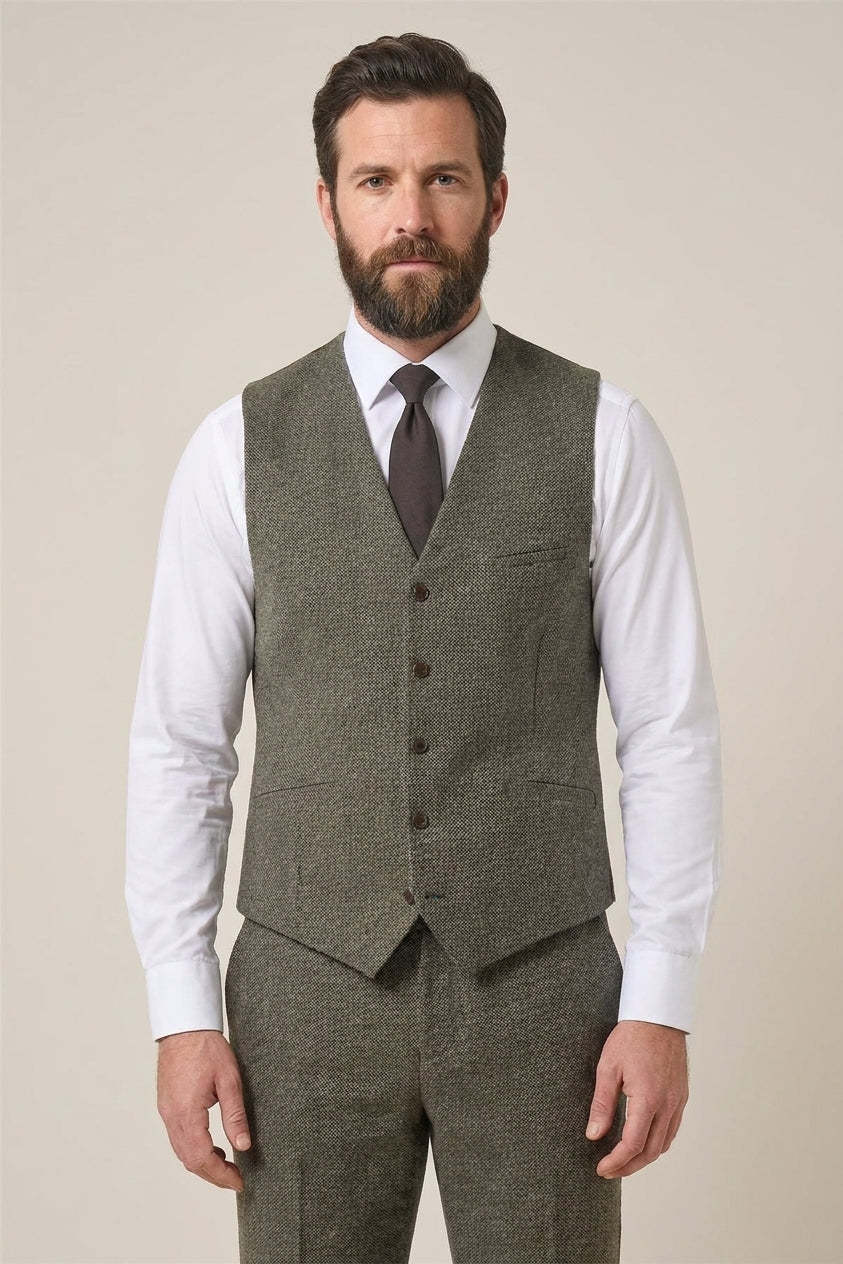 Cavani Thomas gilet heren – sage tweed met herringbone 1