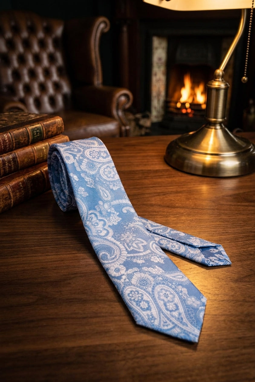 House of Cavani Premium lichtblauwe paisley stropdas 1