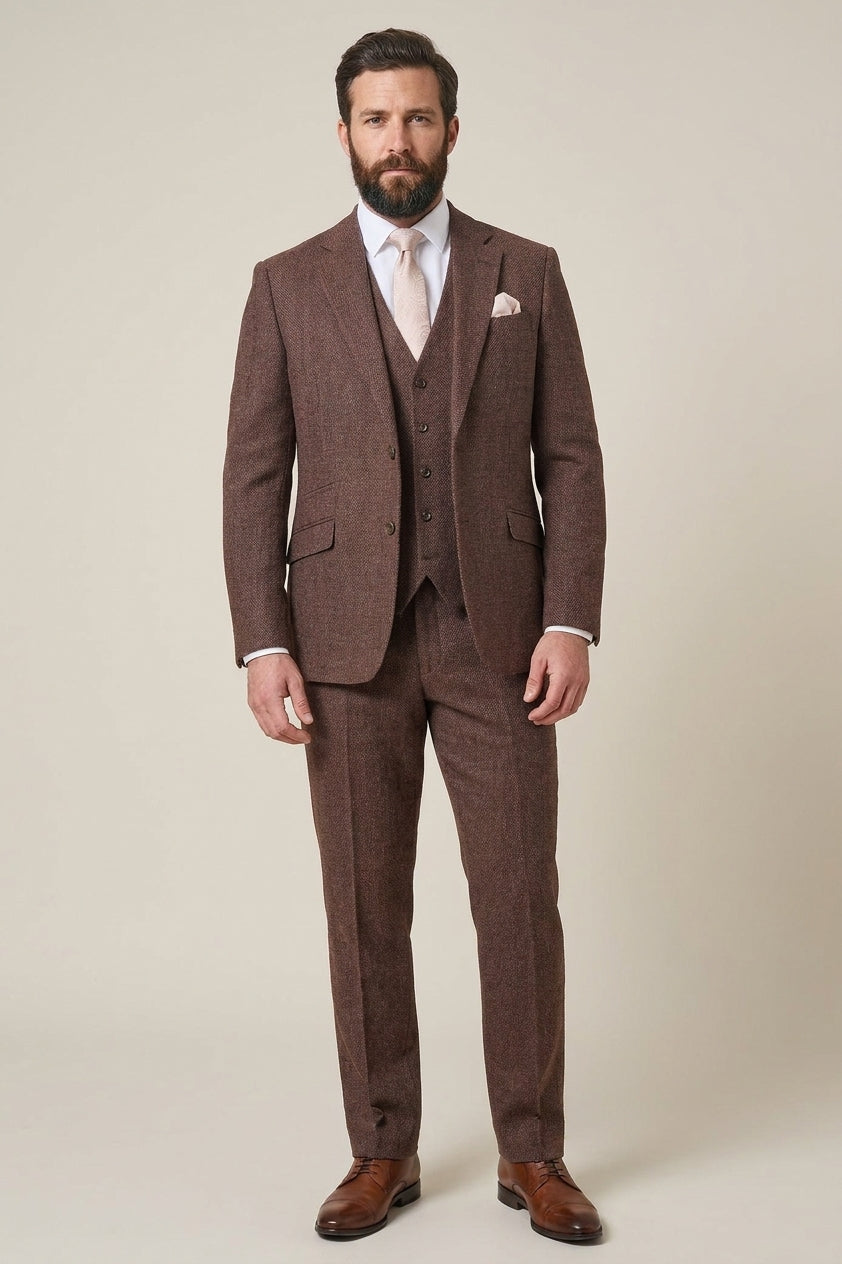 Cavani Thomas driedelig pak donker mahonie tweed 2