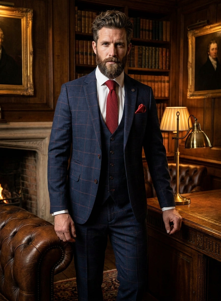 Navy blue 3pc. gentlemens suit - Edison Redline — sfeerfoto