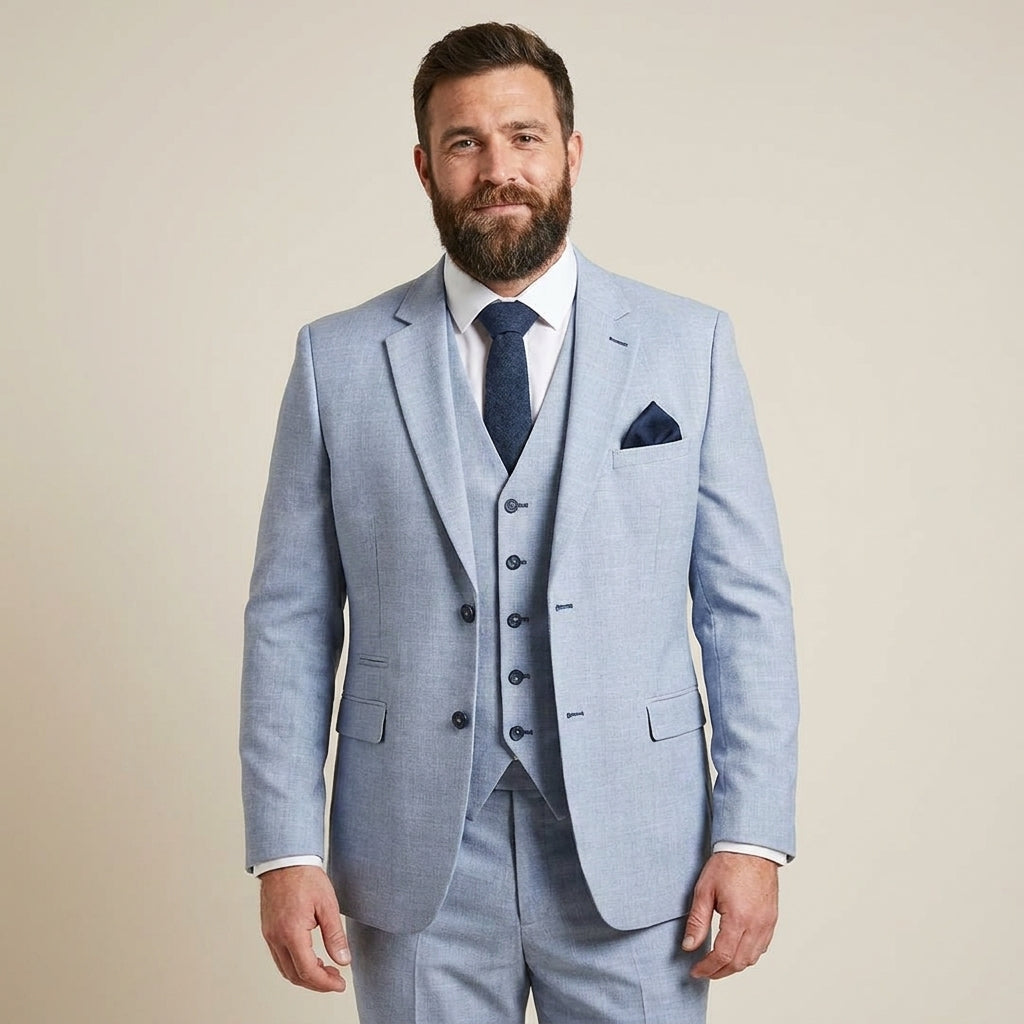 Driedelig pak Cavani Miami sky slim fit suit — studiofoto