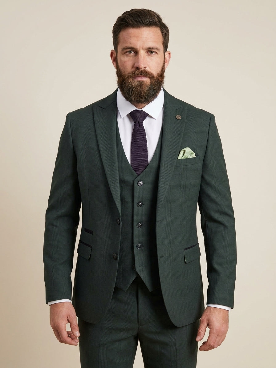 3-delig olive green heren kostuum geruit - Marc Darcy Bromley Olive suit — studiofoto