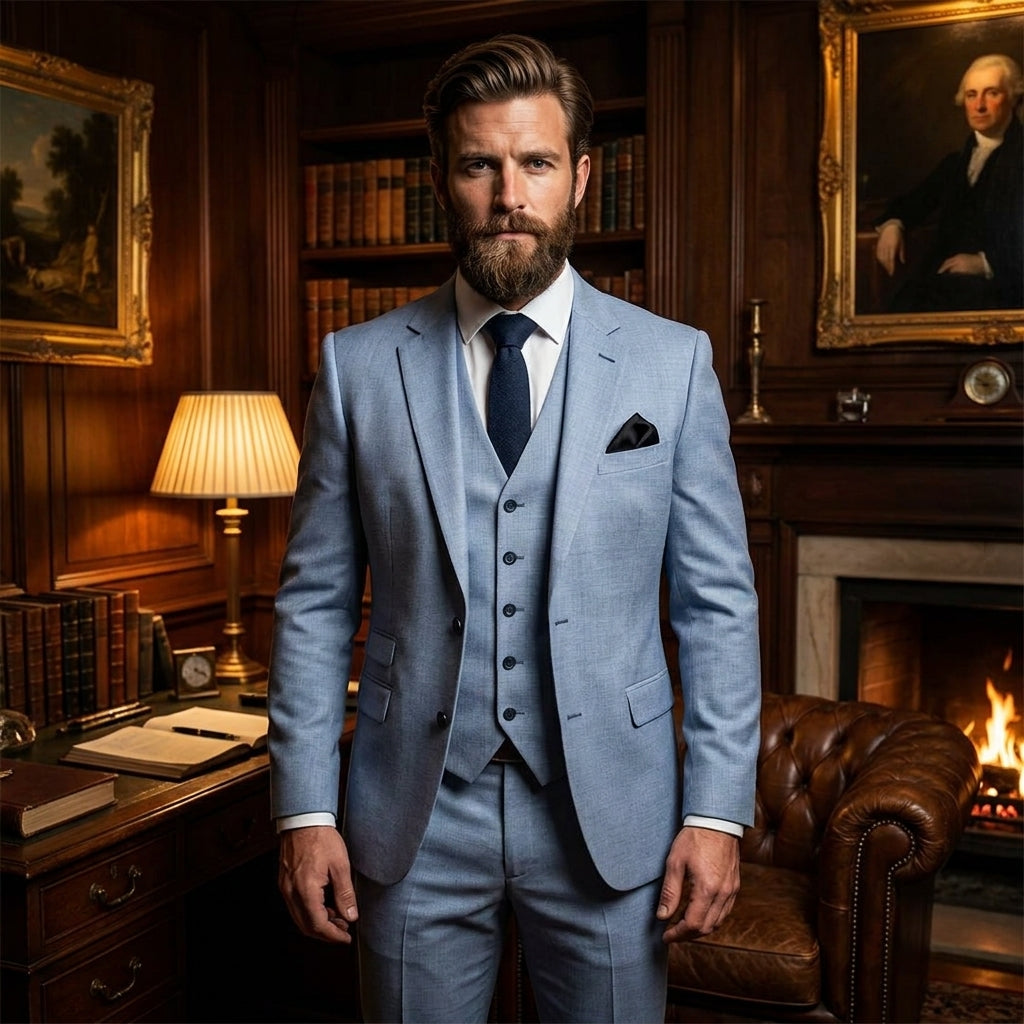 Driedelig pak Cavani Miami sky slim fit suit — sfeerfoto