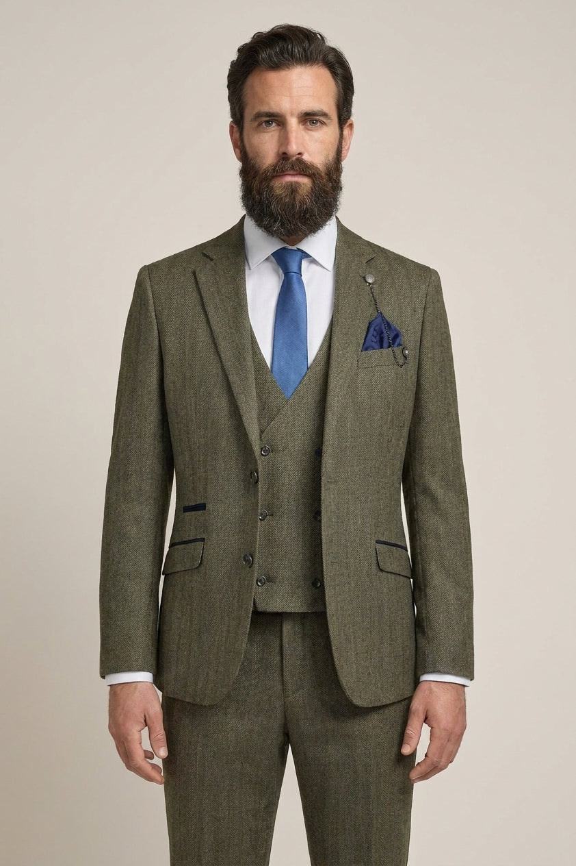 Driedelig Heren Kostuum - Cavani Damon Sage | Double Breasted Gilet — studiofoto