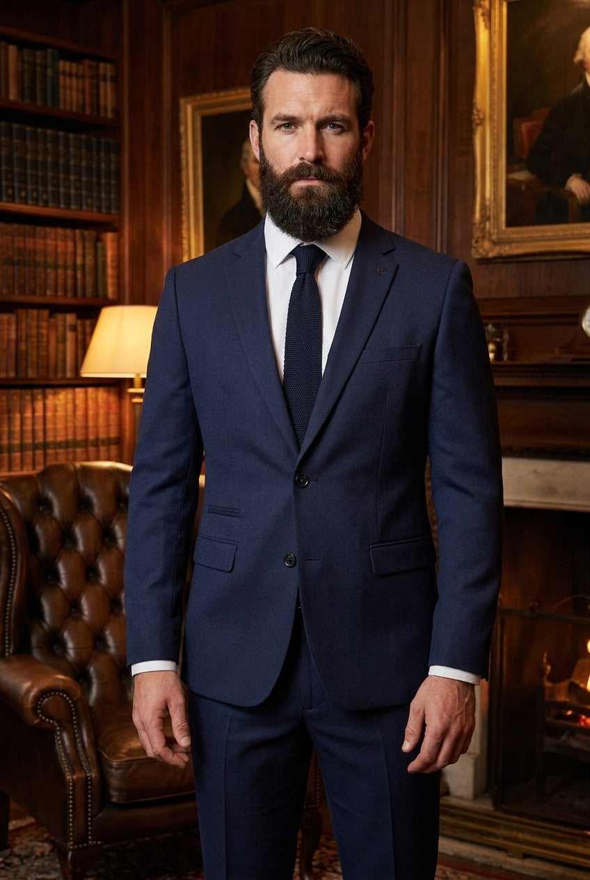 2-delig donker blauw heren kostuum geruit - Marc Darcy Bromley Navy suit — sfeerfoto