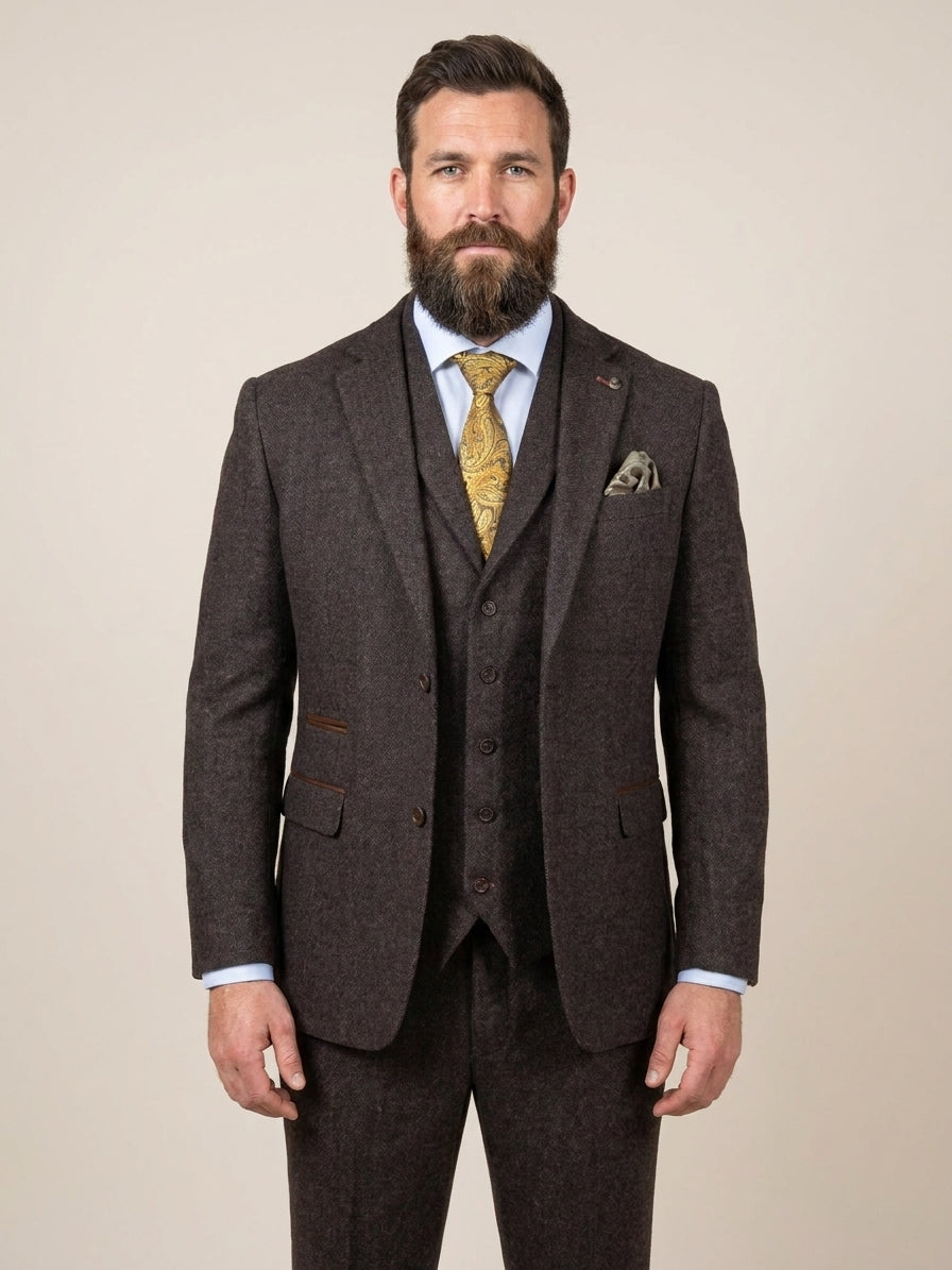 CASTLESON Chief Brown – Driedelig pak donkerbruin tweed 1