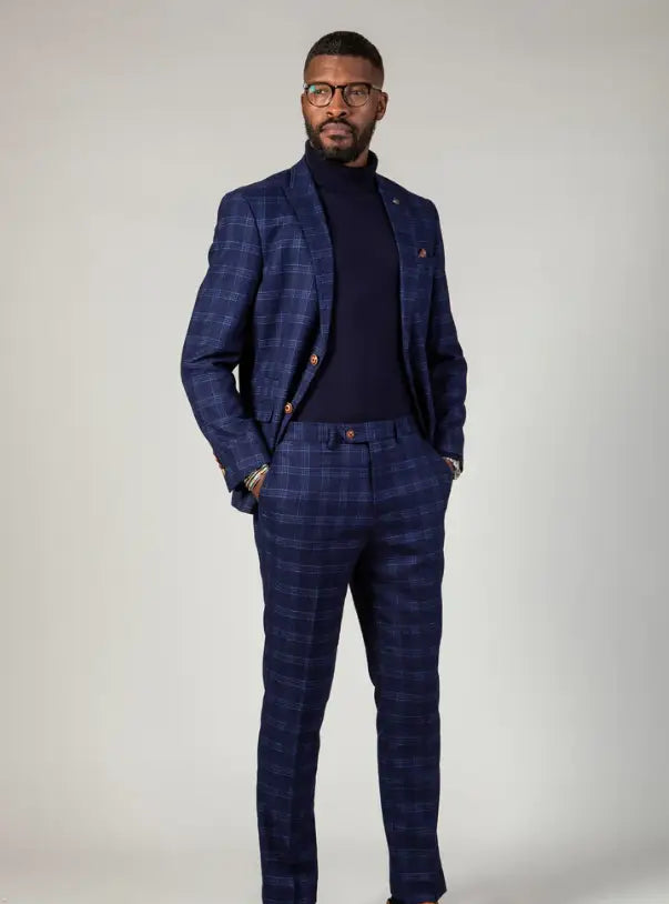 2-delig Blauw pak met ruit - Marc Darcy Chigwell tweedsuit