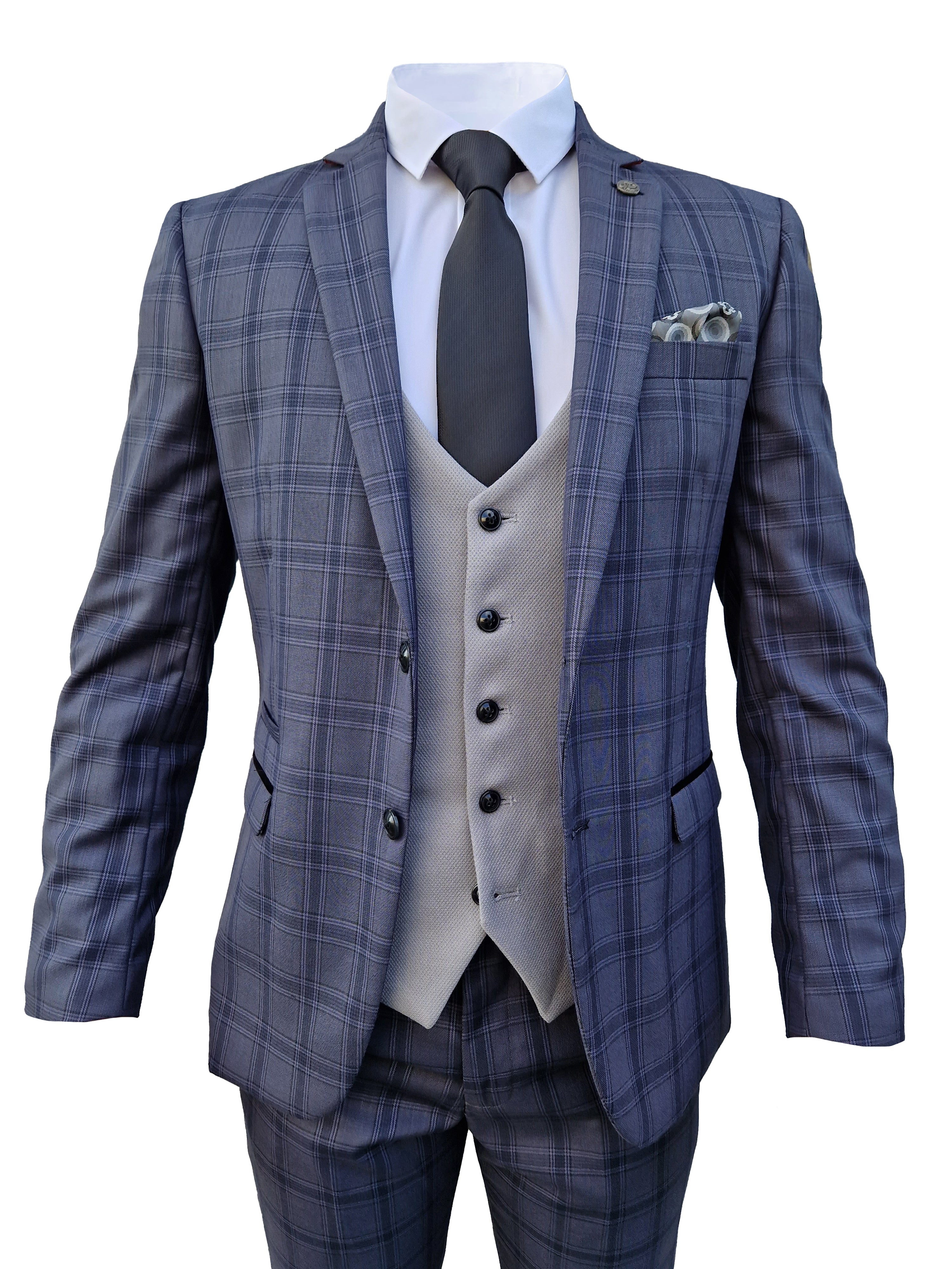 3-delig Geruit Blauw Pak – Moderne Stijl en Perfecte Pasvorm 3-delig Geruit Blauw Pak – Moderne Stijl en Perfecte Pasvorm