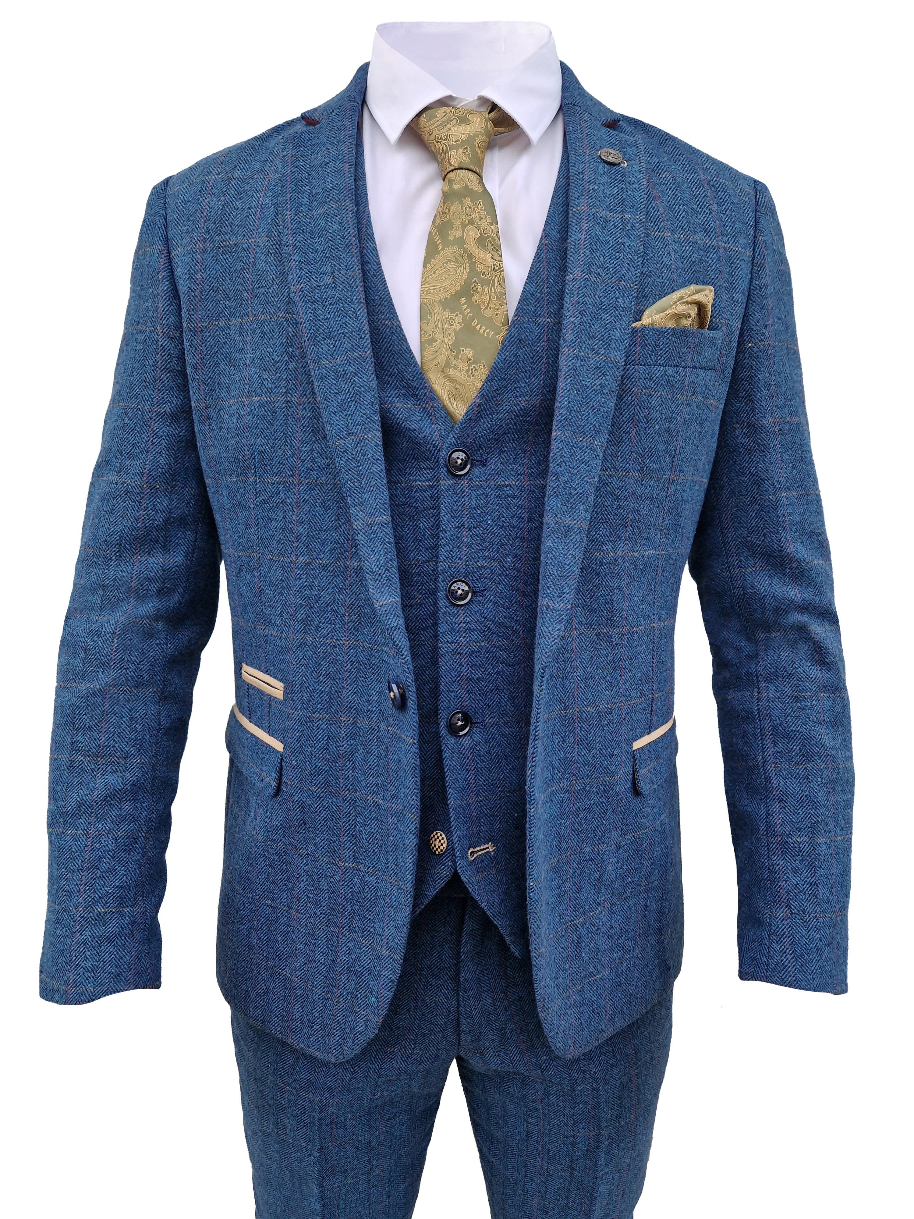 Heren pak driedelig Dion blue herringbone - driedelig pak