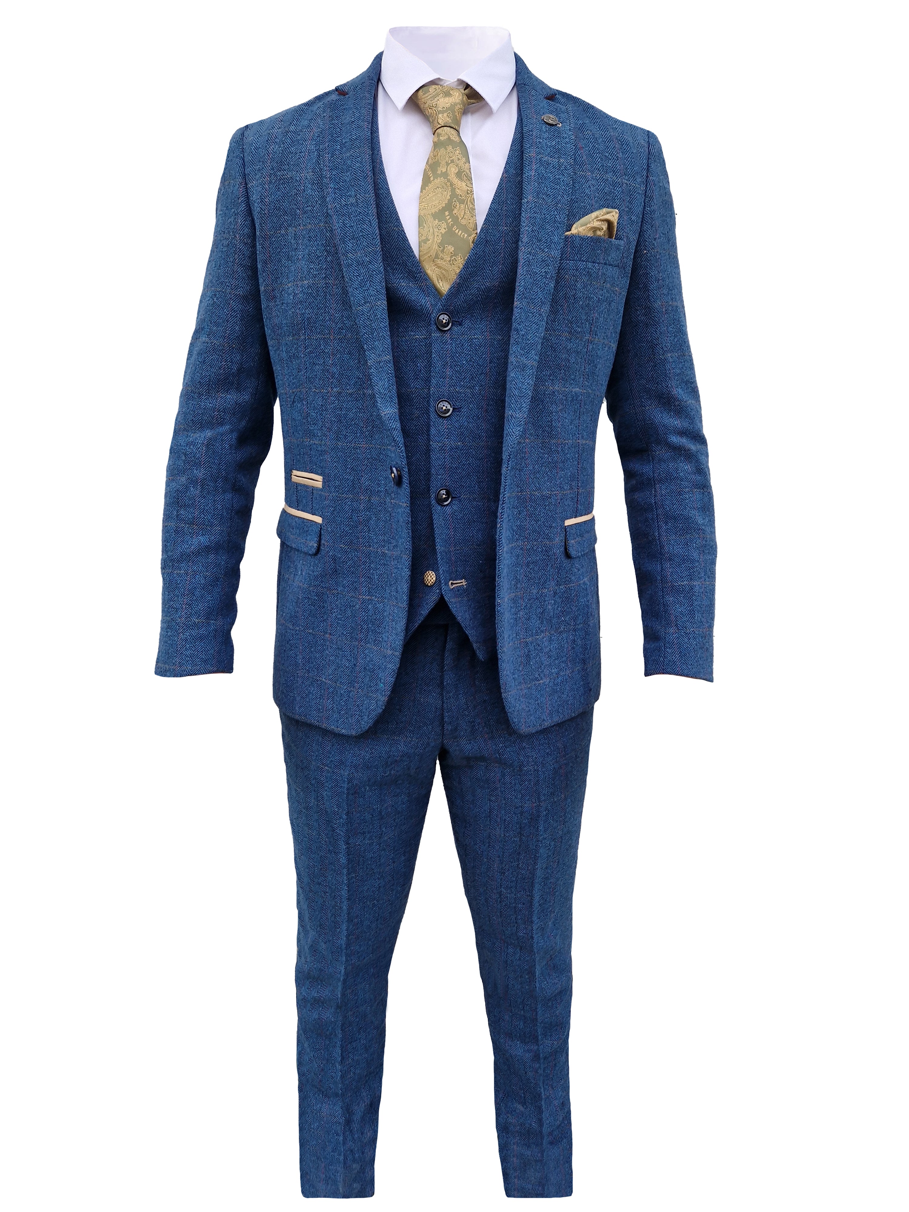 Heren pak driedelig Dion blue herringbone - driedelig pak