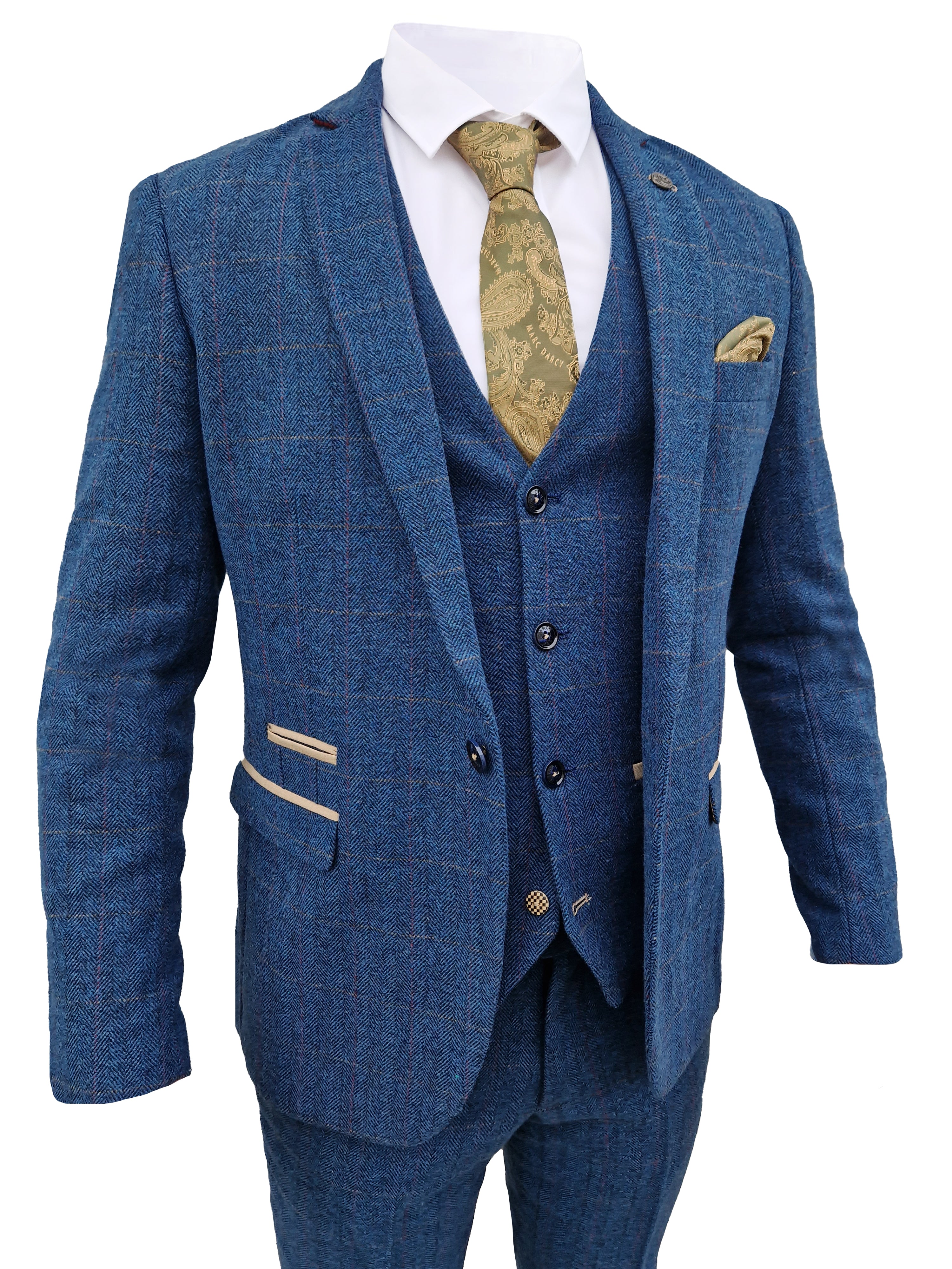 Heren pak driedelig Dion blue herringbone - driedelig pak