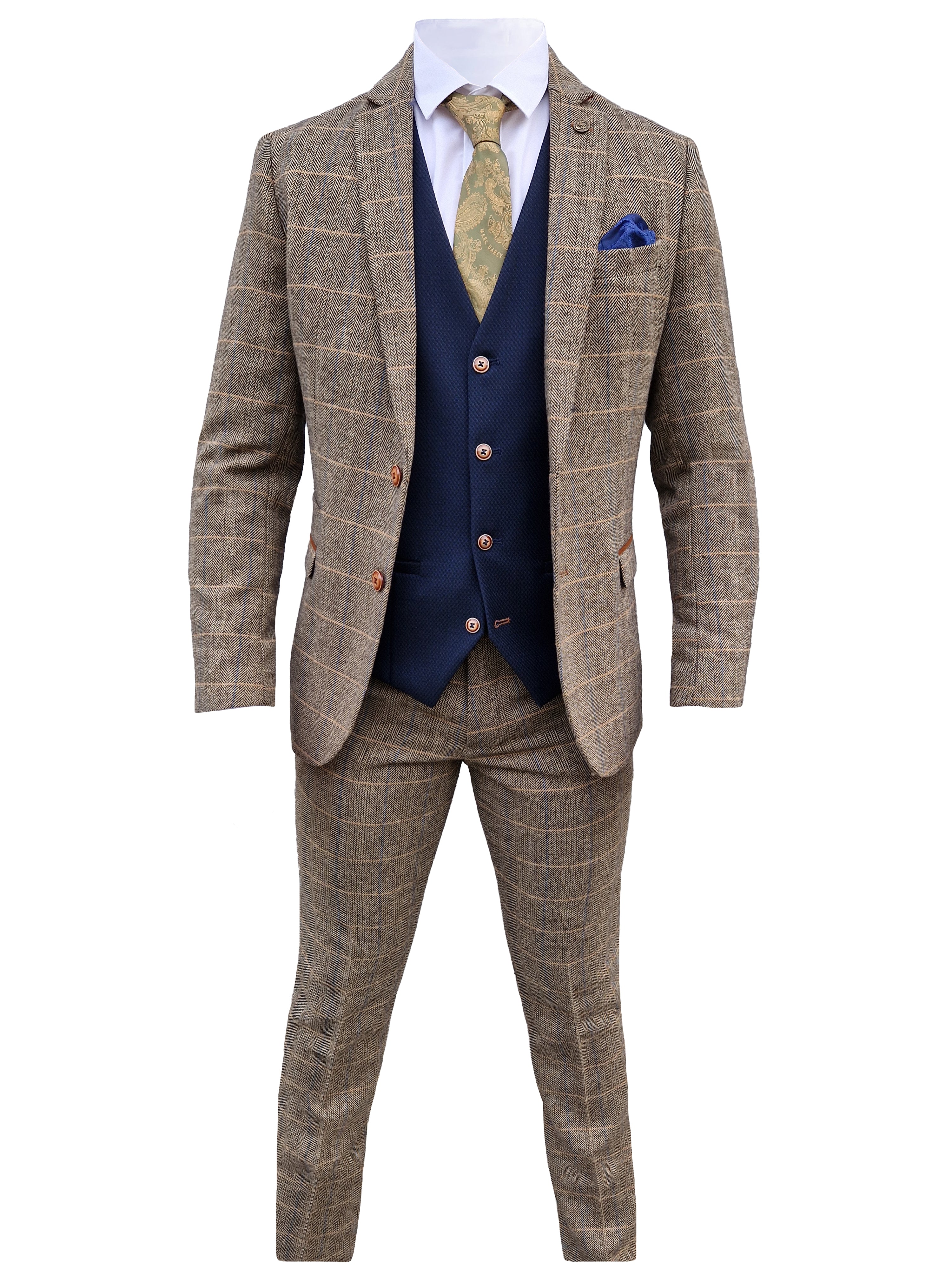 3 - delig Herenpak Herringbone Brown/Navy - Mix & Match