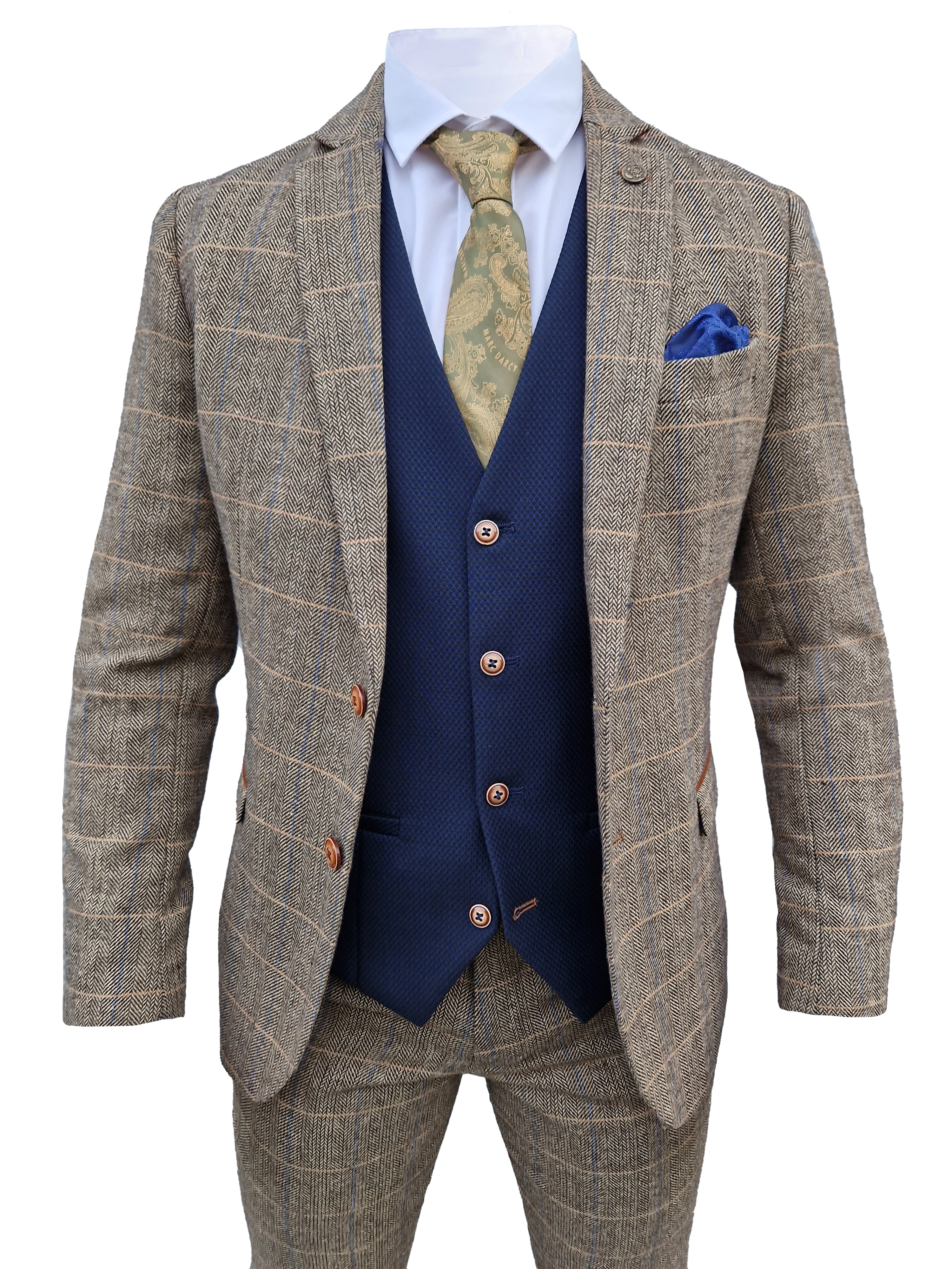 3 - delig Herenpak Herringbone Brown/Navy - Mix & Match