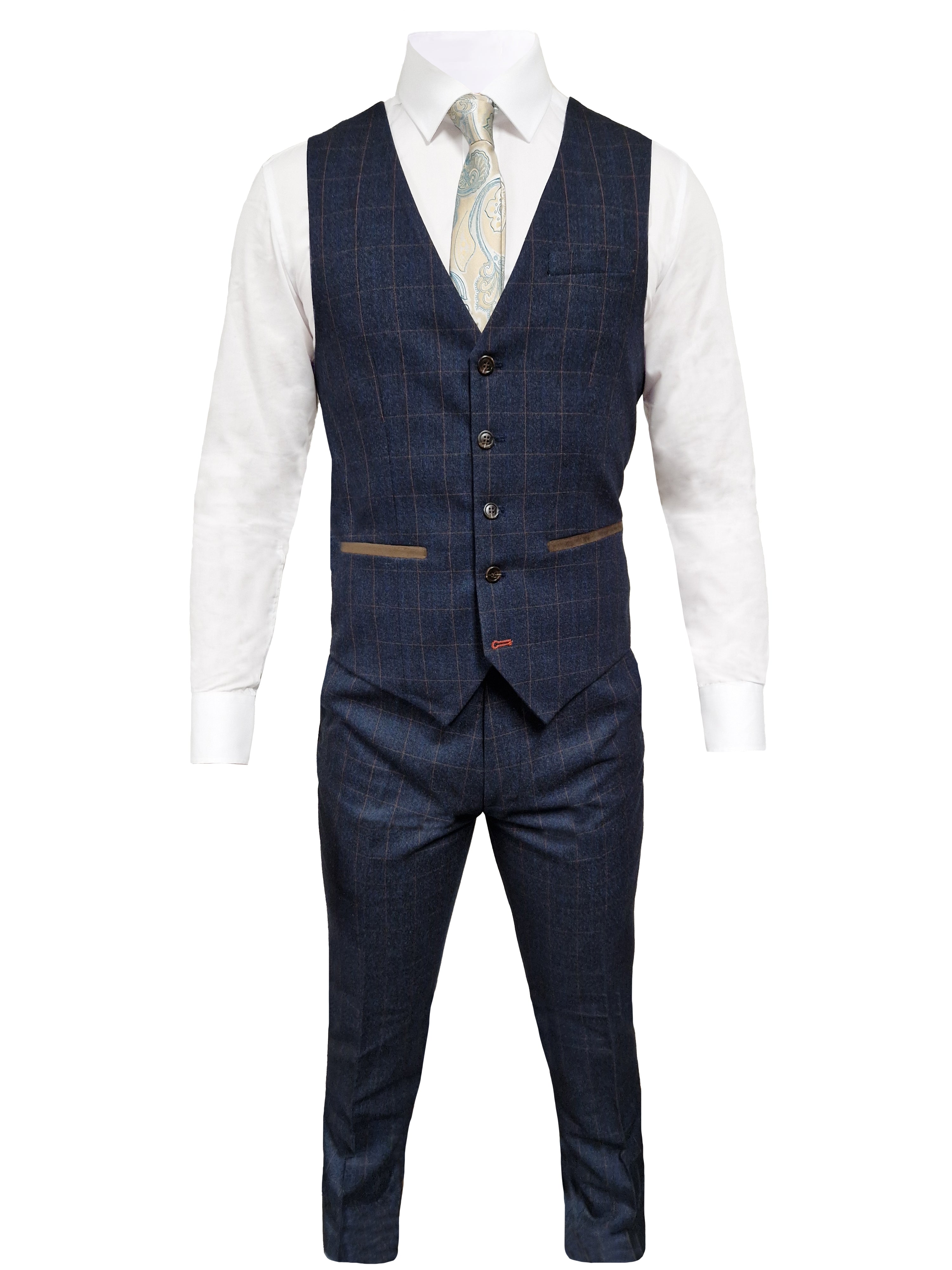 TAVERNY Admiral - Driedelig Herenpak Check Navy