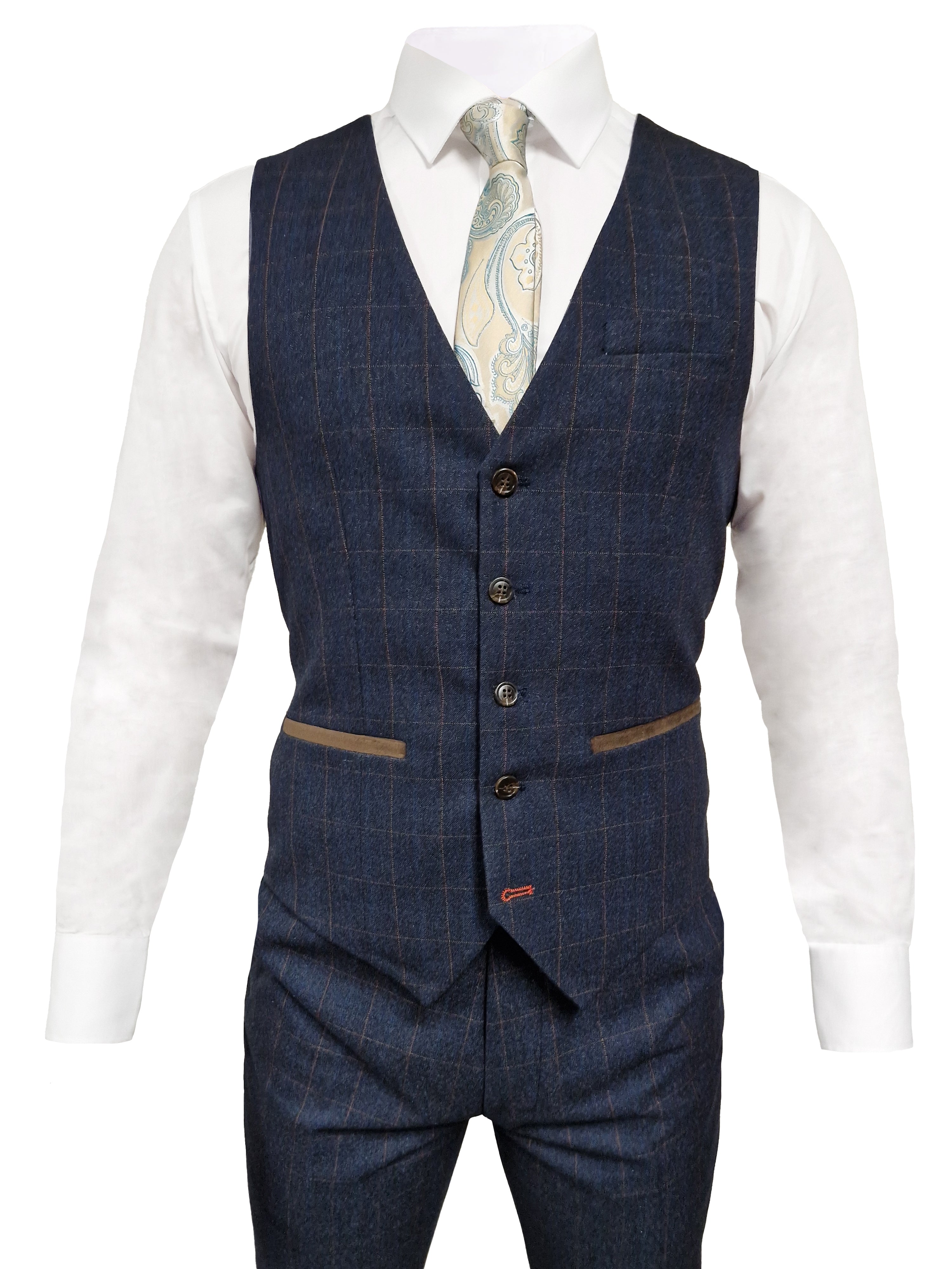 TAVERNY Admiral - Driedelig Herenpak Check Navy