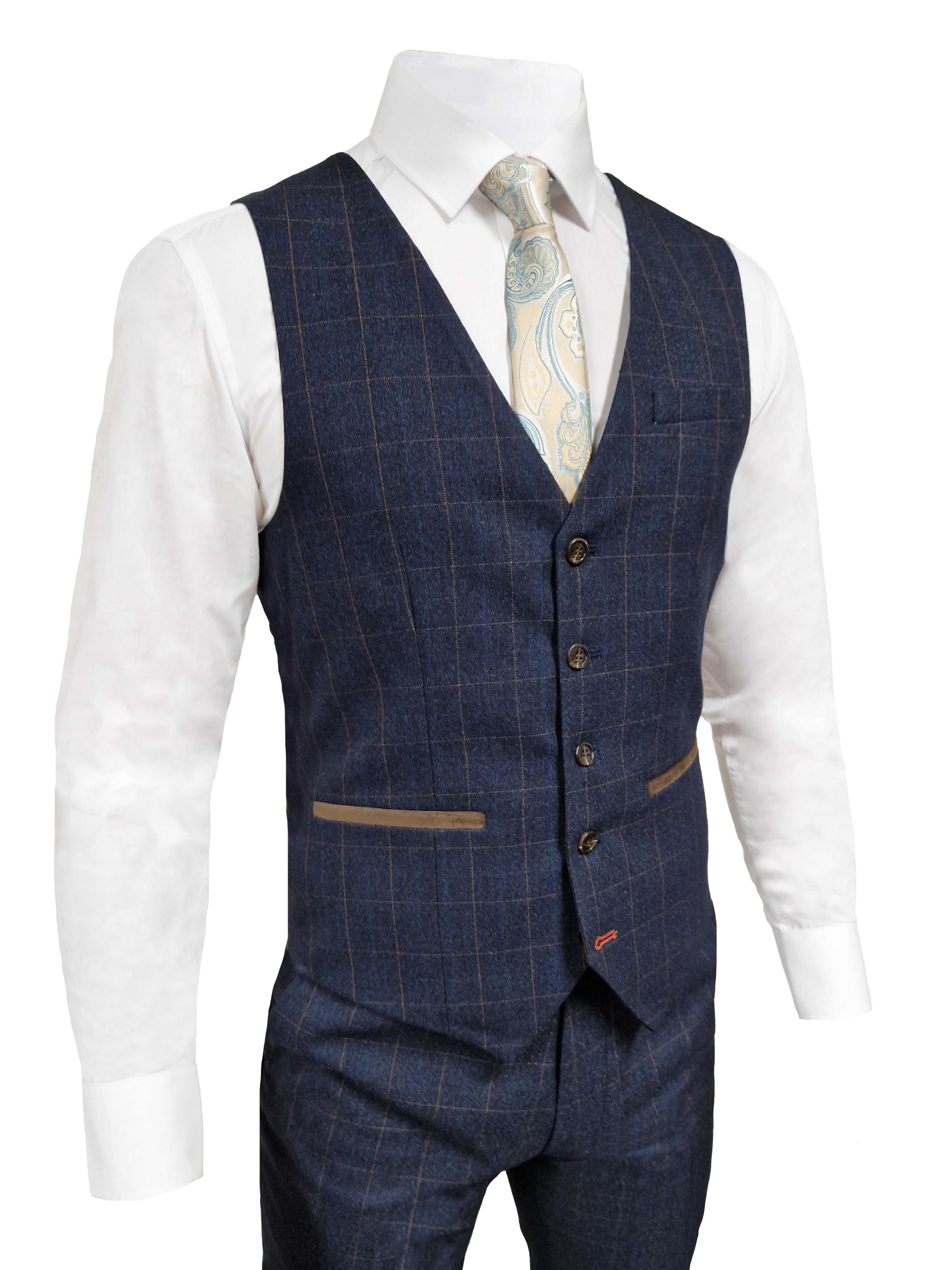 TAVERNY Admiral - Driedelig Herenpak Check Navy