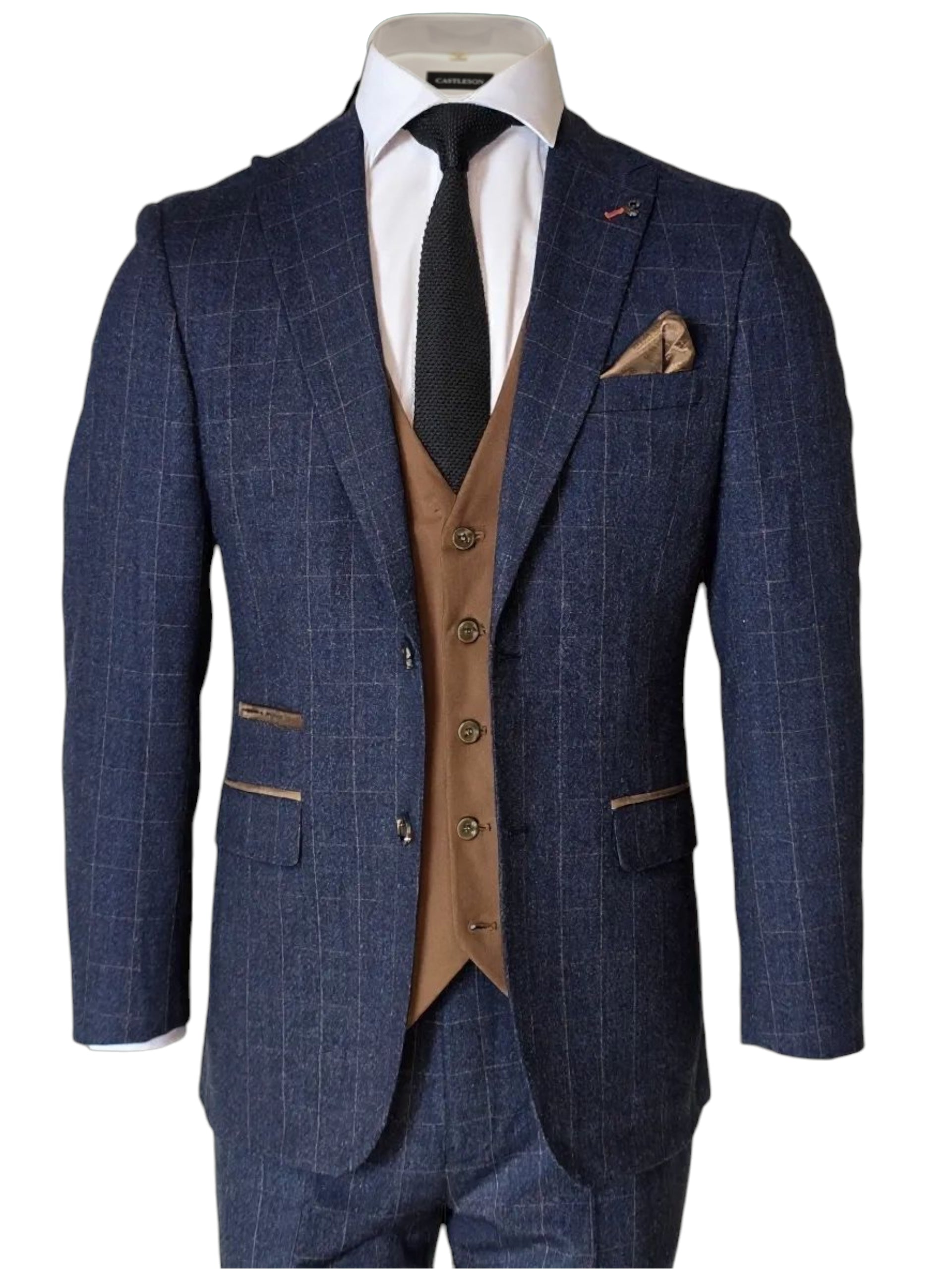 CASTLESON Admiral - Driedelig Herenpak Check Navy/Tan Mix & Match