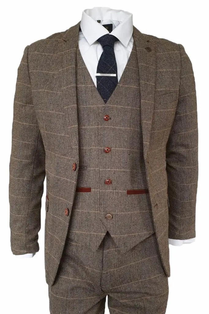 3-delig pak Peaky Blinders Outfit Herringbone Brown Classic