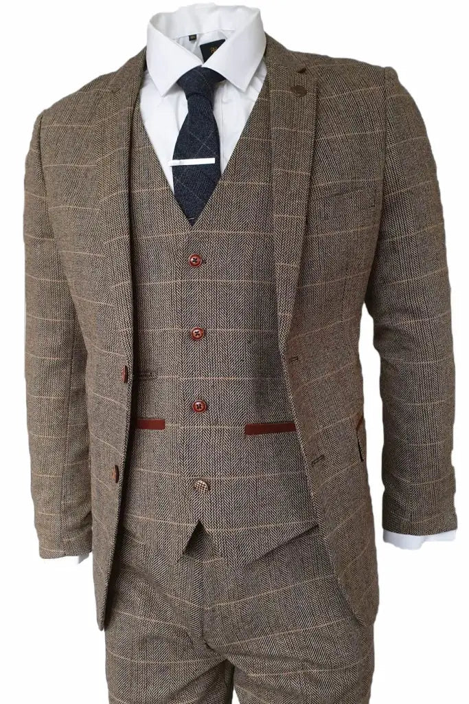 3-delig pak Peaky Blinders Outfit Herringbone Brown Classic