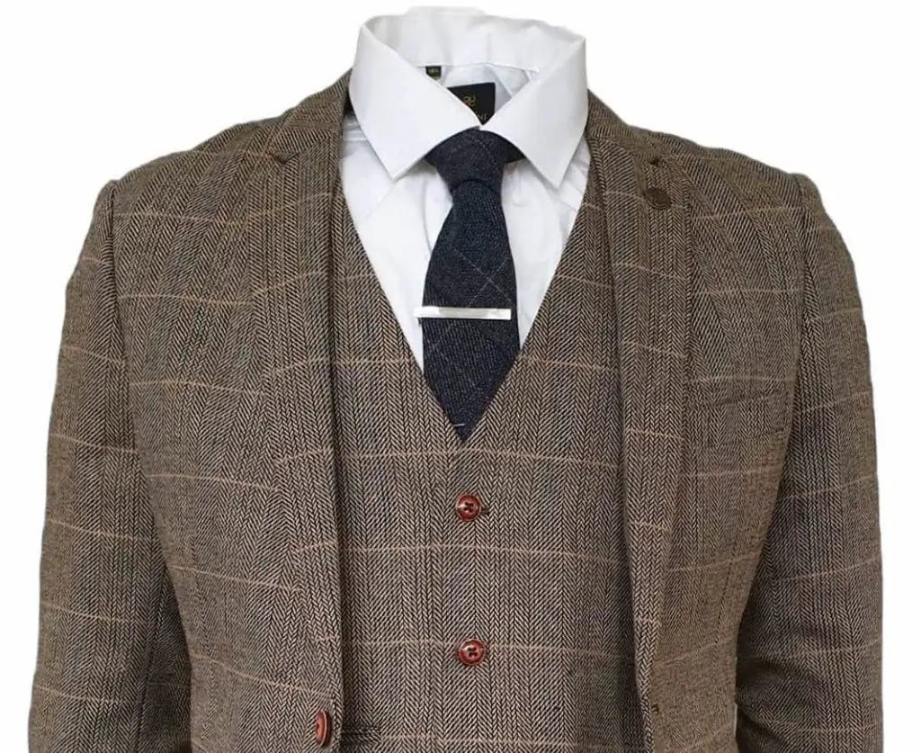 3-delig pak Peaky Blinders Outfit Herringbone Brown Classic