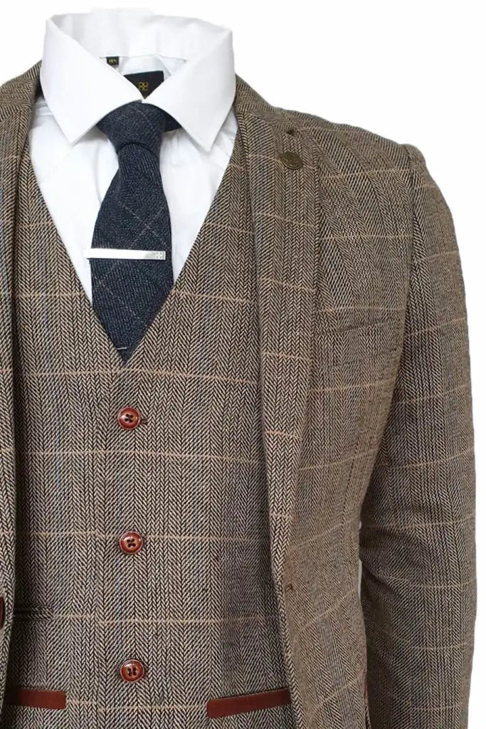 3-delig pak Peaky Blinders Outfit Herringbone Brown Classic