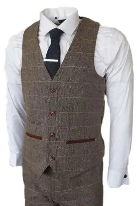 3-delig pak Peaky Blinders Outfit Herringbone Brown Classic