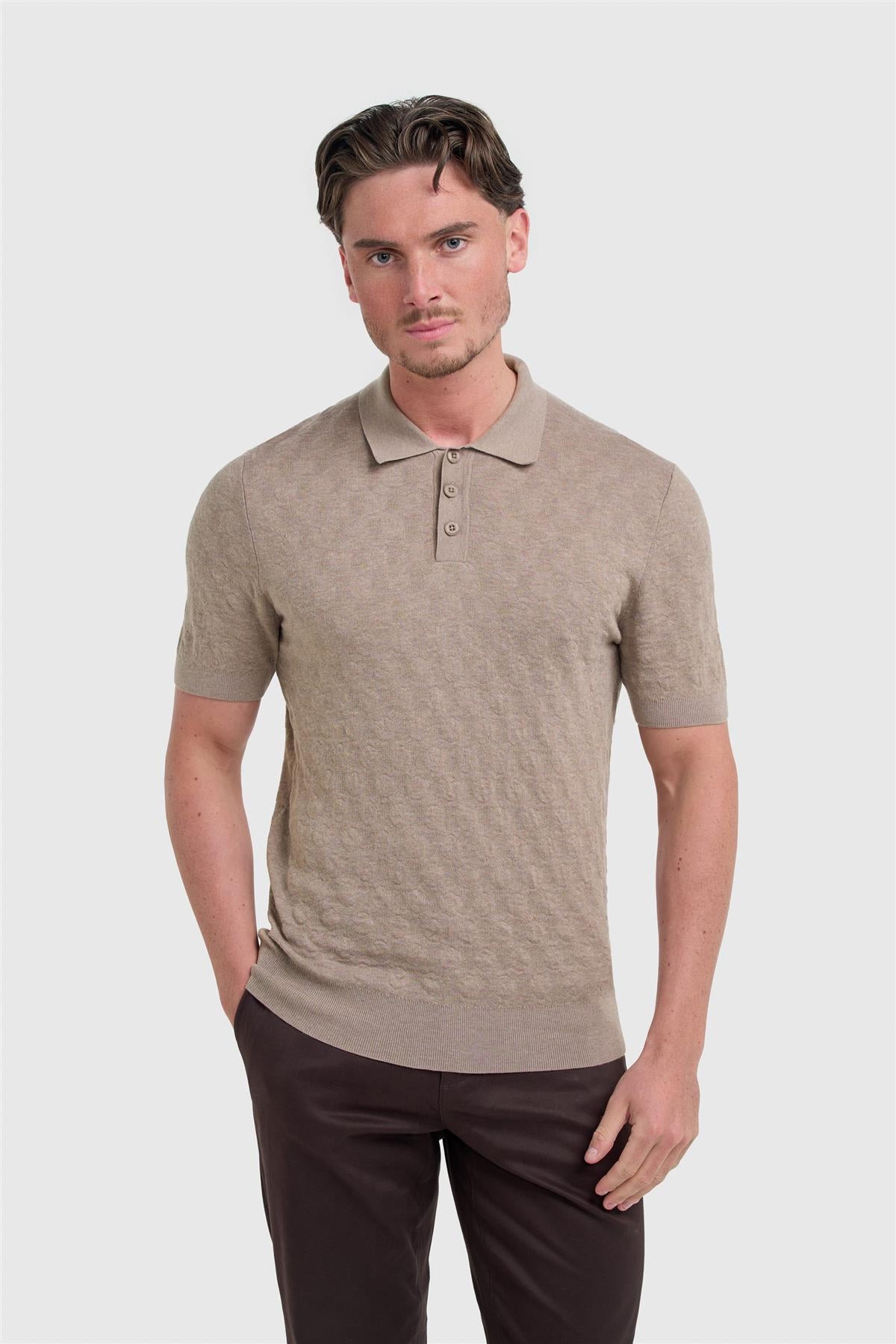 Cavani Armando Light Brown - Gebreide polo heren 1
