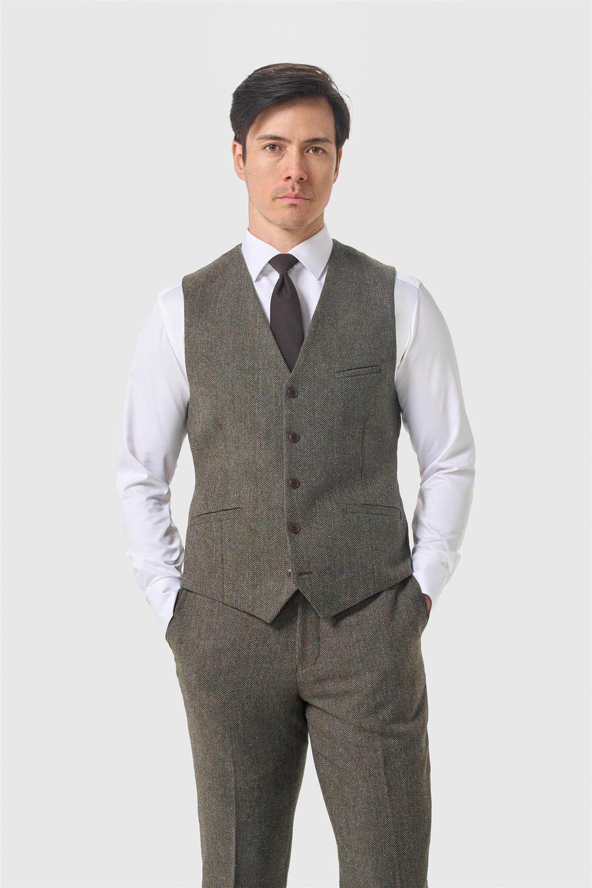 Thomas Sage Tweed driedelig herenpak | Olijfgroen 6