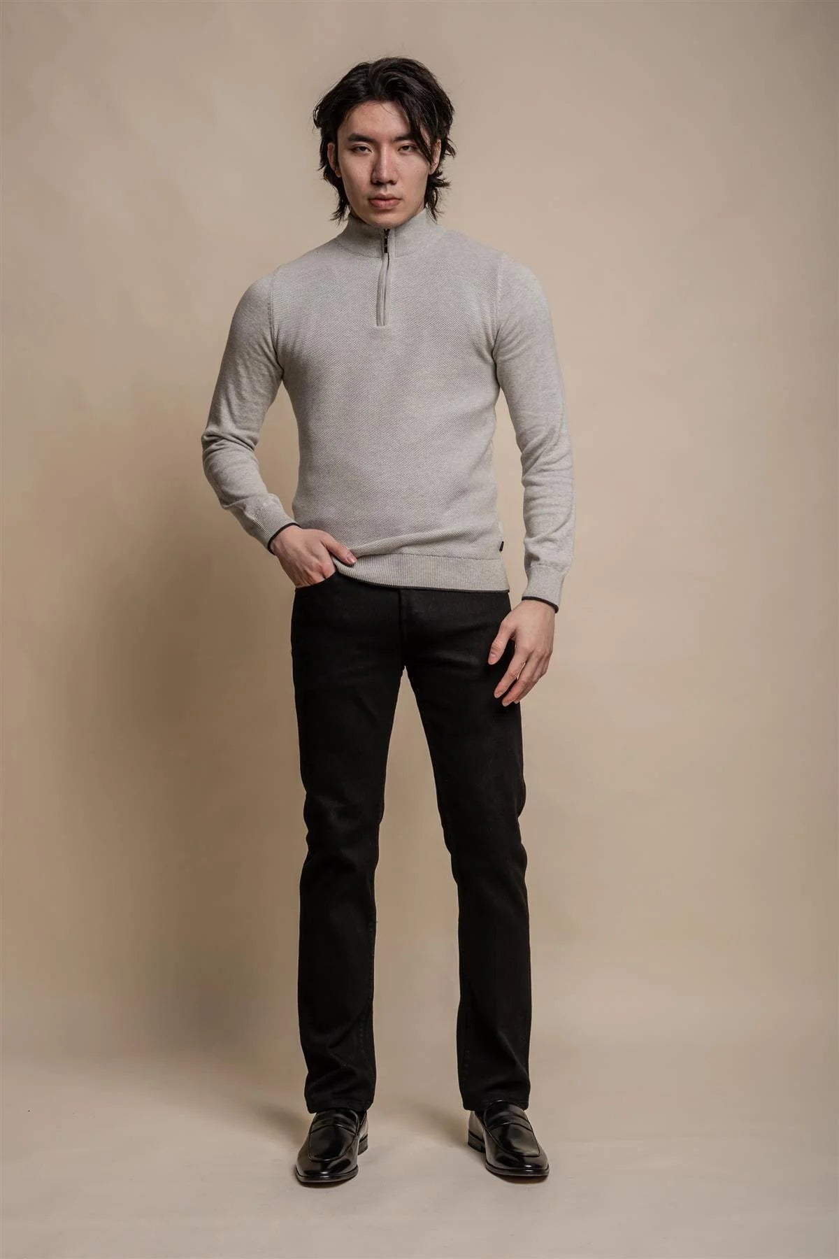 Kyle Mid Grey - Pullover Heren met Rits - Cavani