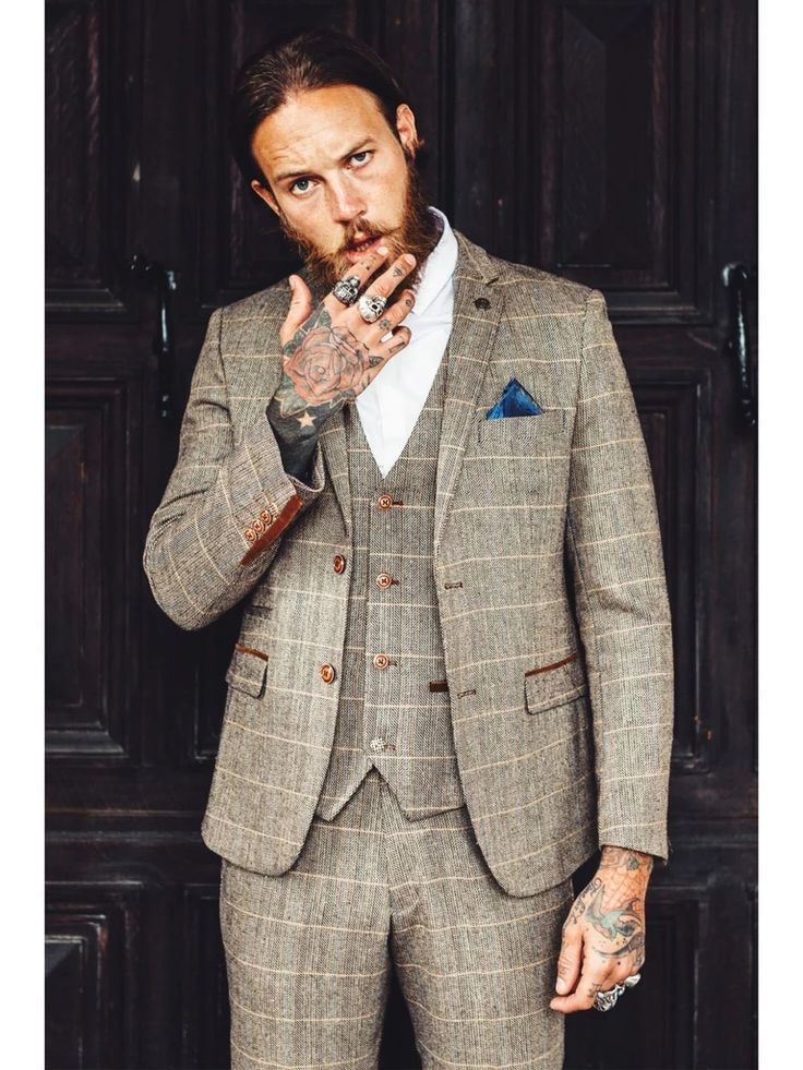 3 - delig pak Peaky Blinders Outfit Herringbone Brown